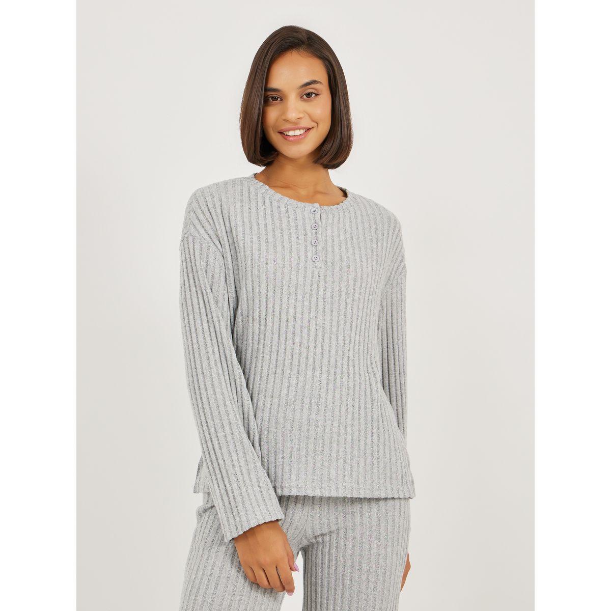 طقم من بنطال بيجاما مع بلوزة بأكتاف منسدلة-women-clothing-nightwear-pyjamas-longsets-image-2