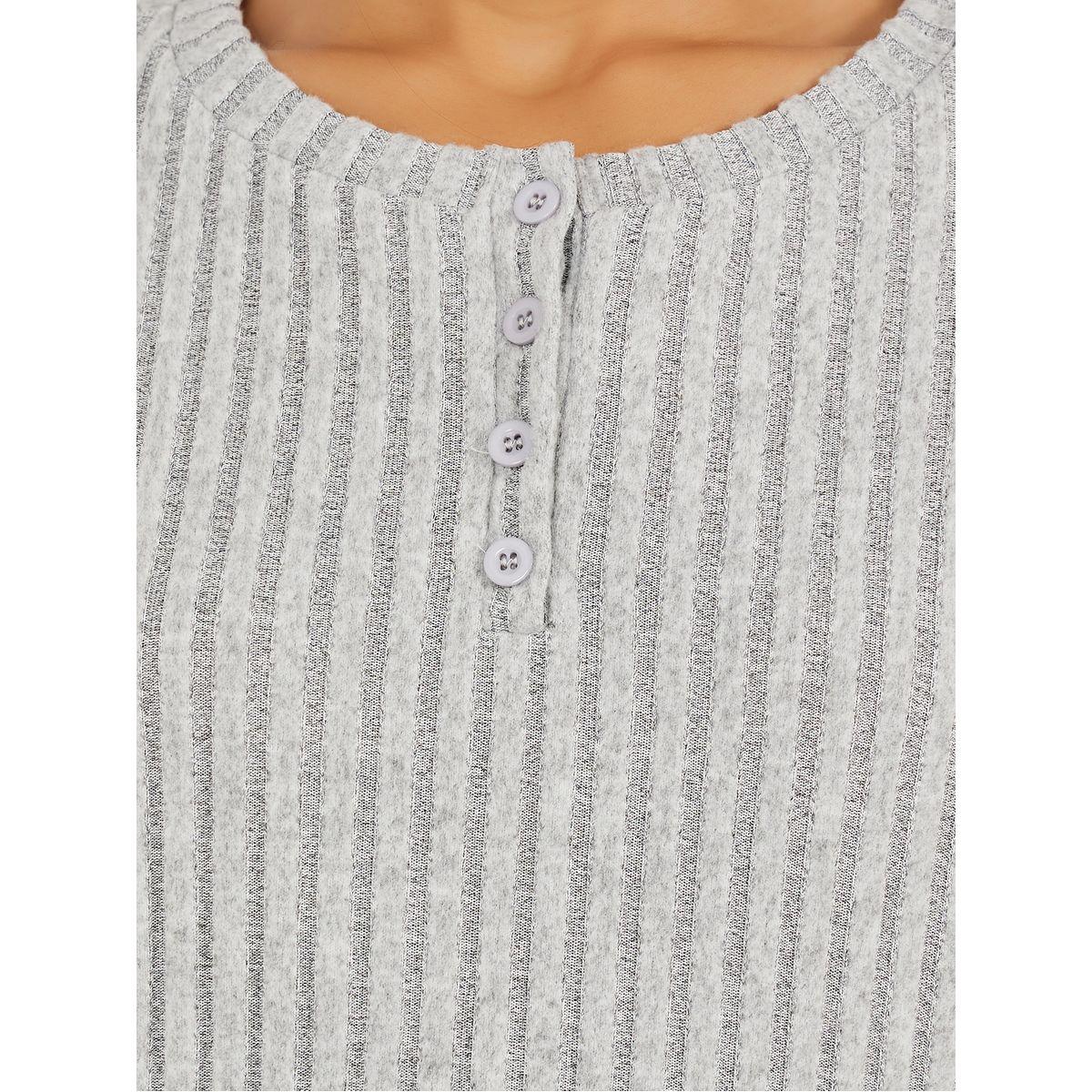 Styli Brushed Rib Placket Detail Drop Shoulder Top and Pyjama Set-women-clothing-nightwear-pyjamas-longsets-image-3