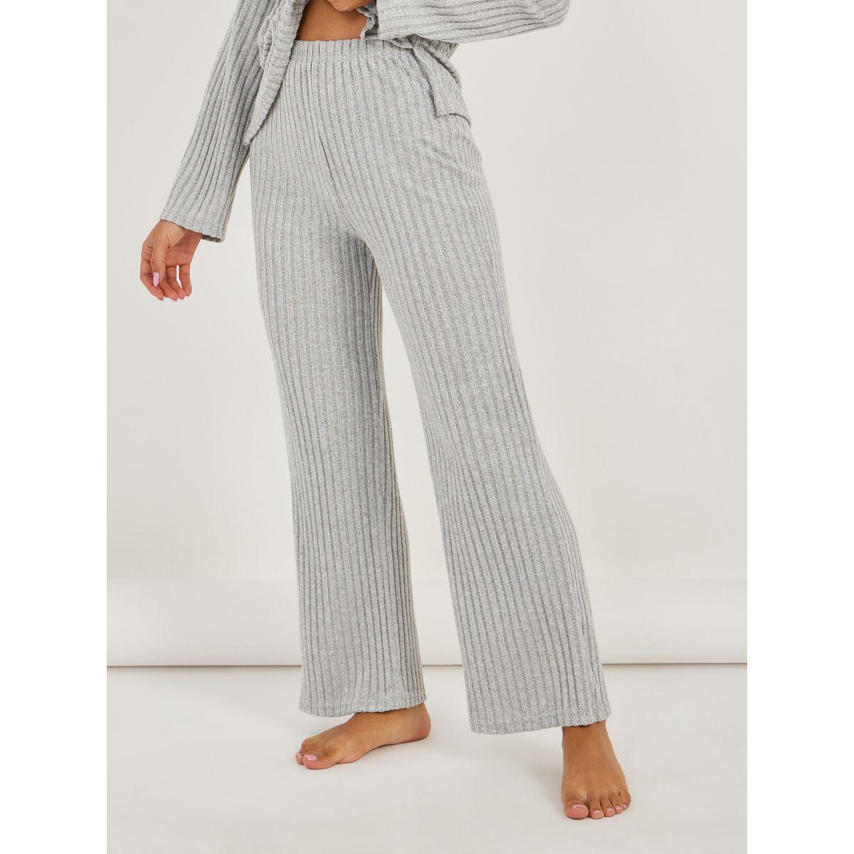 Styli Brushed Rib Placket Detail Drop Shoulder Top and Pyjama Set-women-clothing-nightwear-pyjamas-longsets-image-4