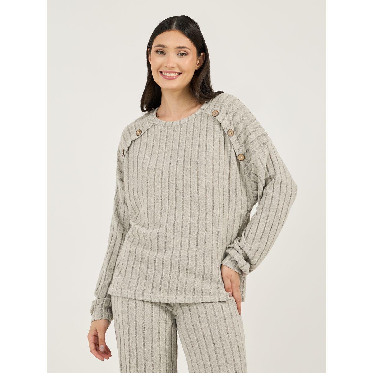 Styli Button Detail Ribbed Long Sleeves Top and Pyjama Set-women-clothing-nightwear-pyjamas-longsets-image-3