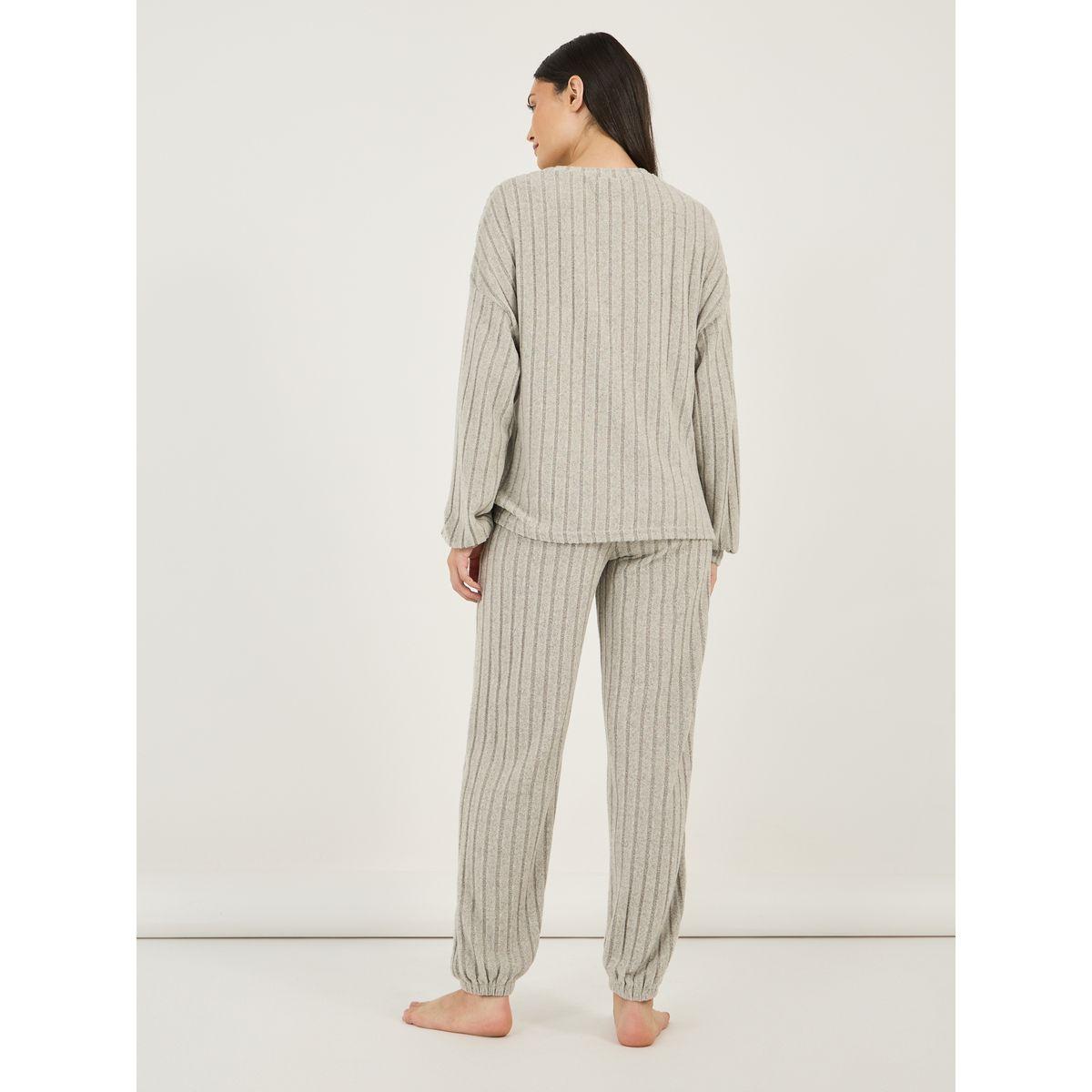 Styli Button Detail Ribbed Long Sleeves Top and Pyjama Set-women-clothing-nightwear-pyjamas-longsets-image-6
