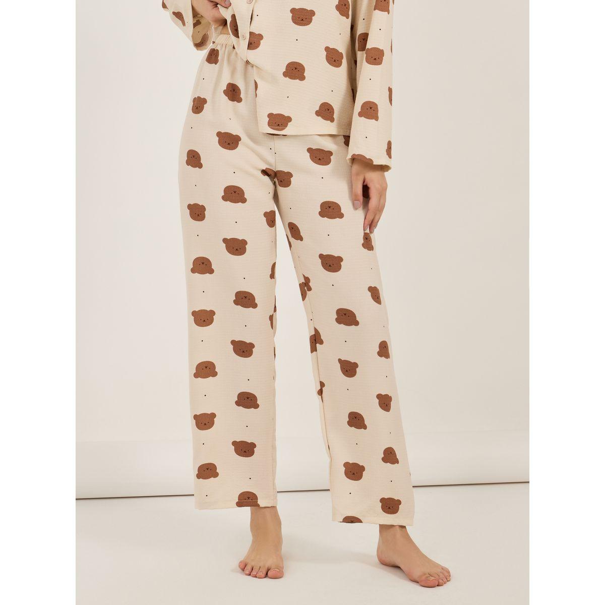 Styli All Over Bear Print Button Through Shirt and Pyjama Set-women-clothing-nightwear-pyjamas-longsets-image-4