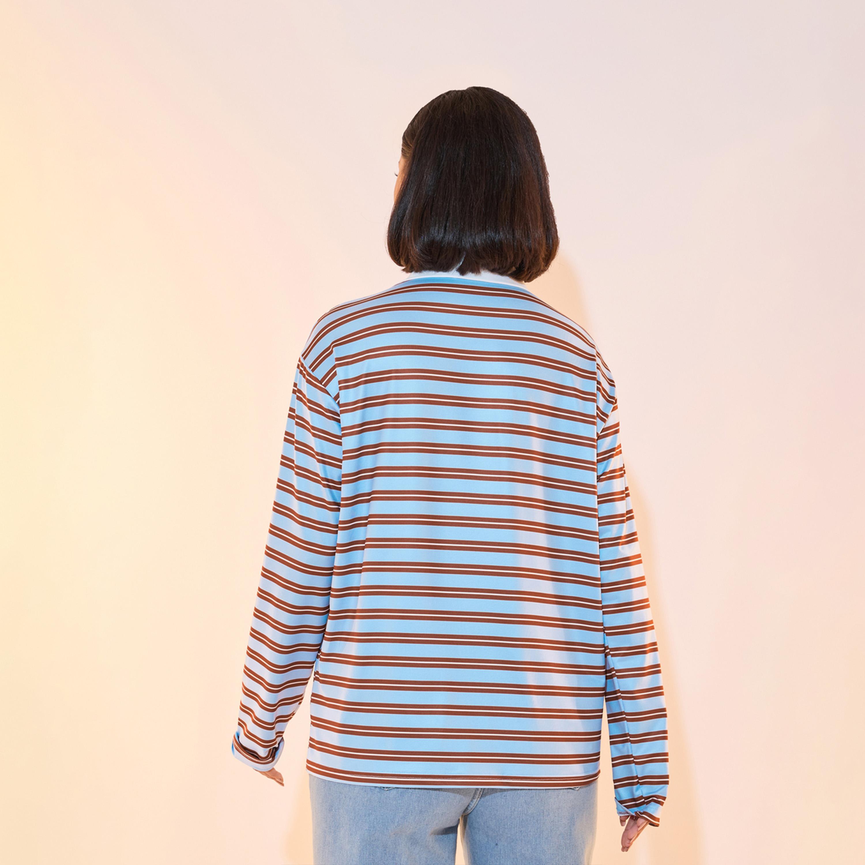 تيشيرت بياقة بولو وقصة مريحة مع أكمام طويلة-women-clothing-tshirts-image-4