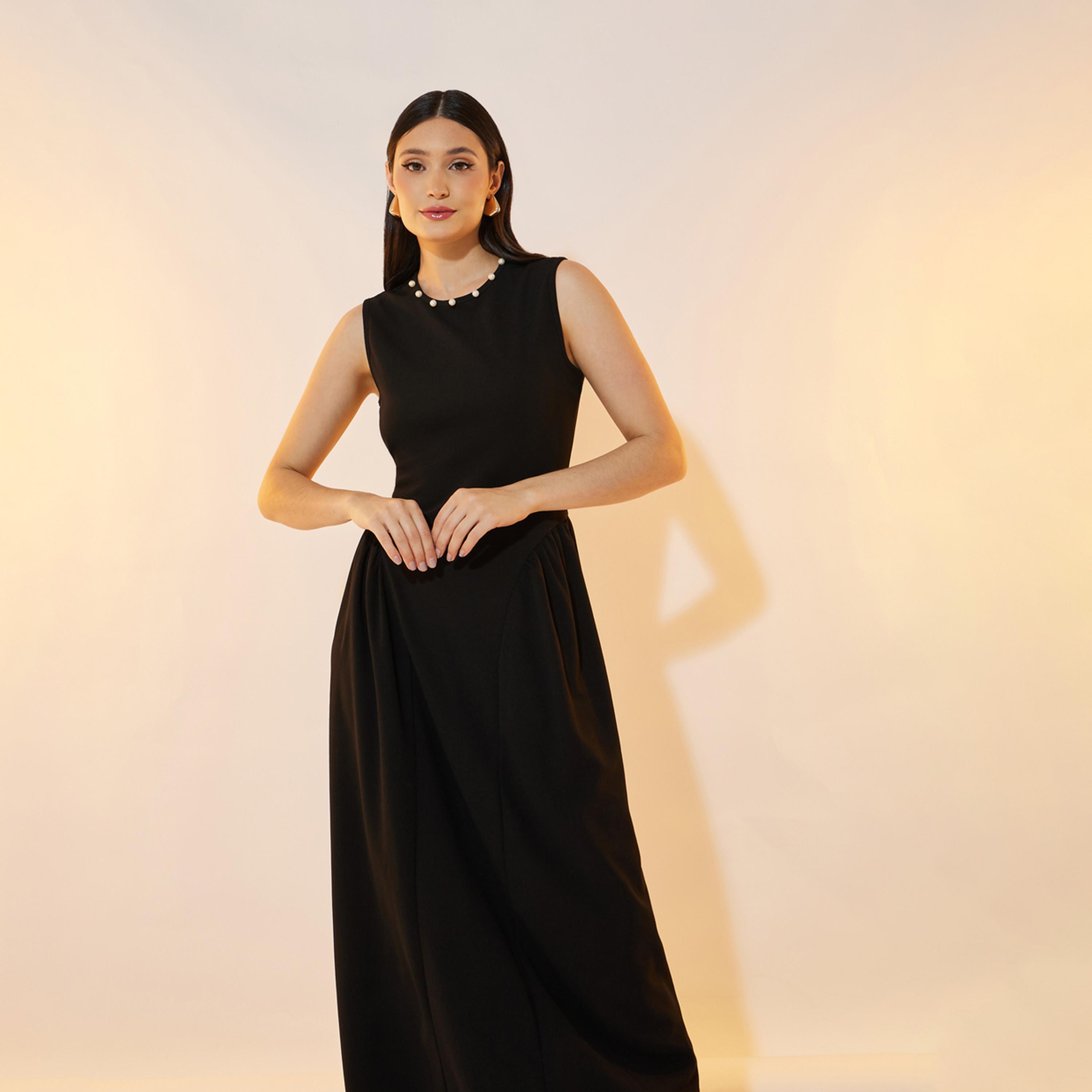 فستان طويل بلا أكمام مزين بلؤلؤ صناعي-women-clothing-dresses-image-2