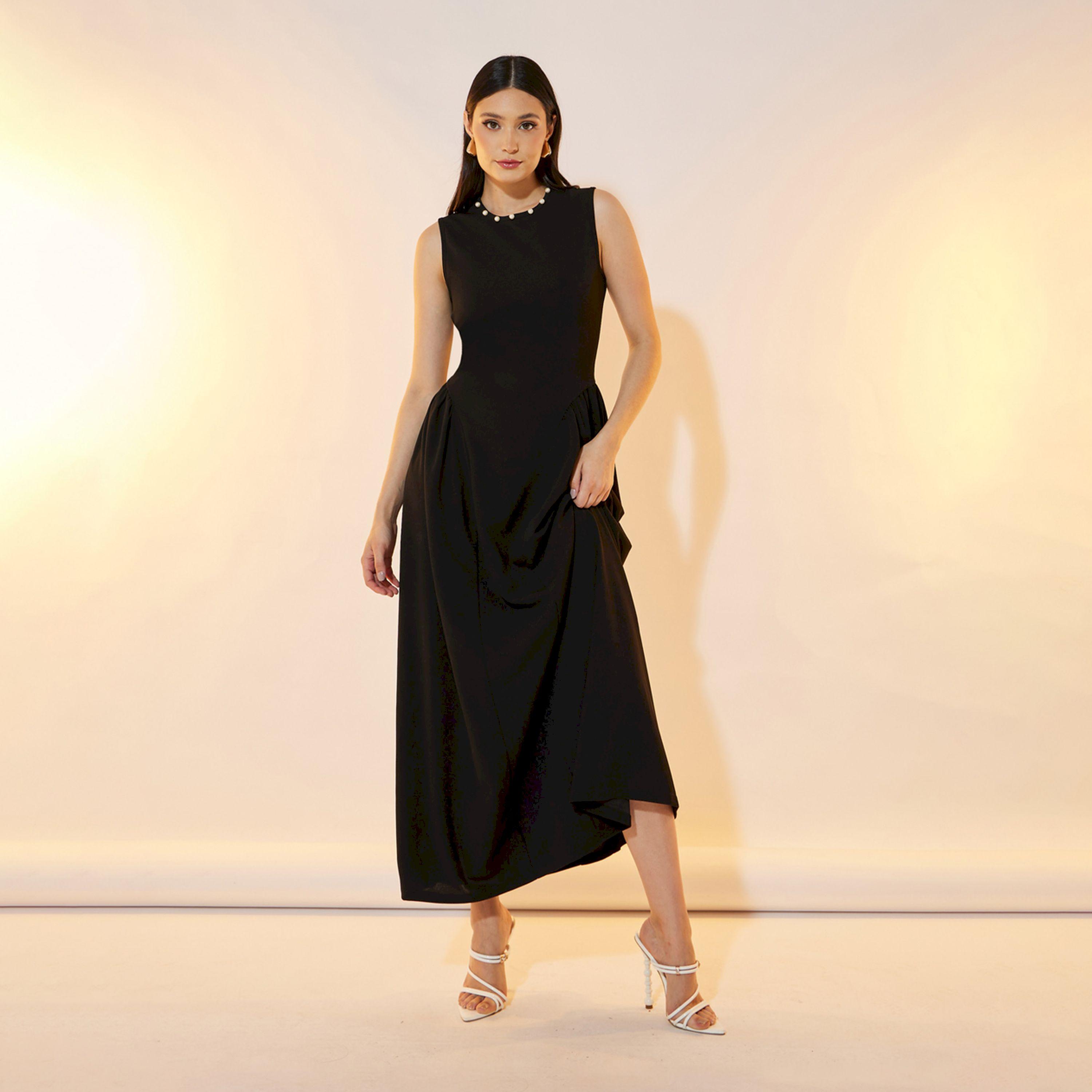 فستان طويل بلا أكمام مزين بلؤلؤ صناعي-women-clothing-dresses-image-4