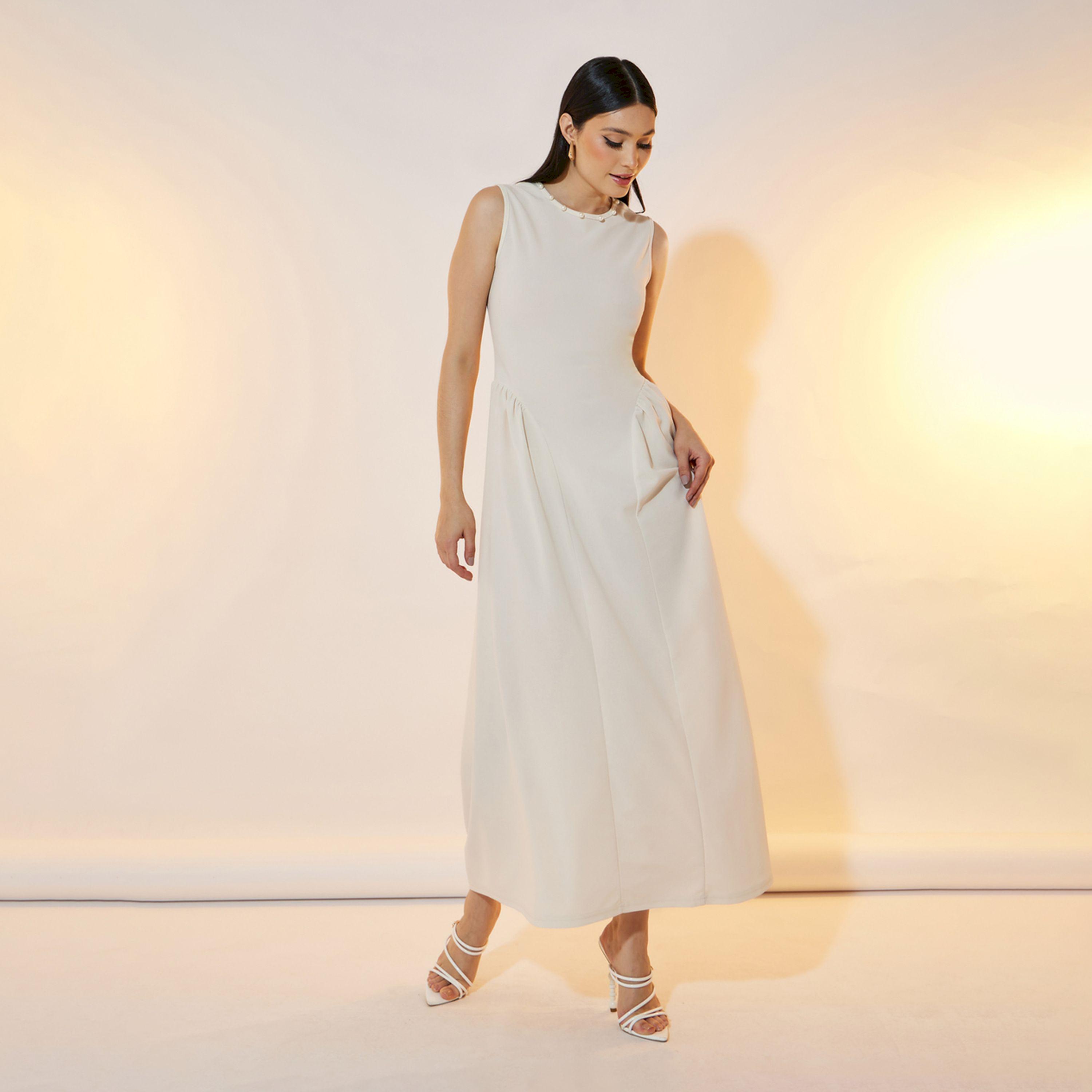 Take Two Faux Pearl Detail Sleeveless A-Line Maxi Dress-women-clothing-dresses-image-1