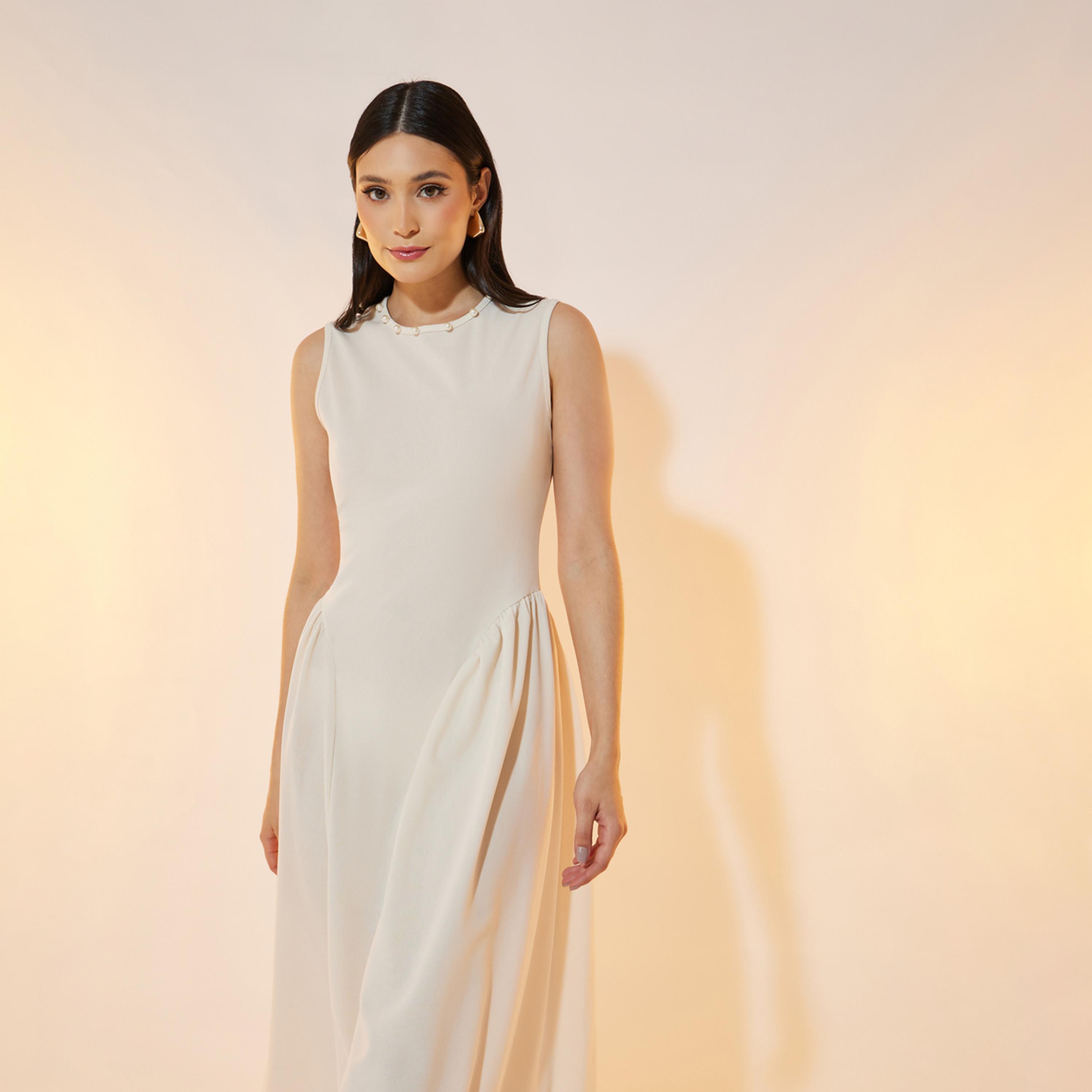 Take Two Faux Pearl Detail Sleeveless A-Line Maxi Dress-women-clothing-dresses-image-2