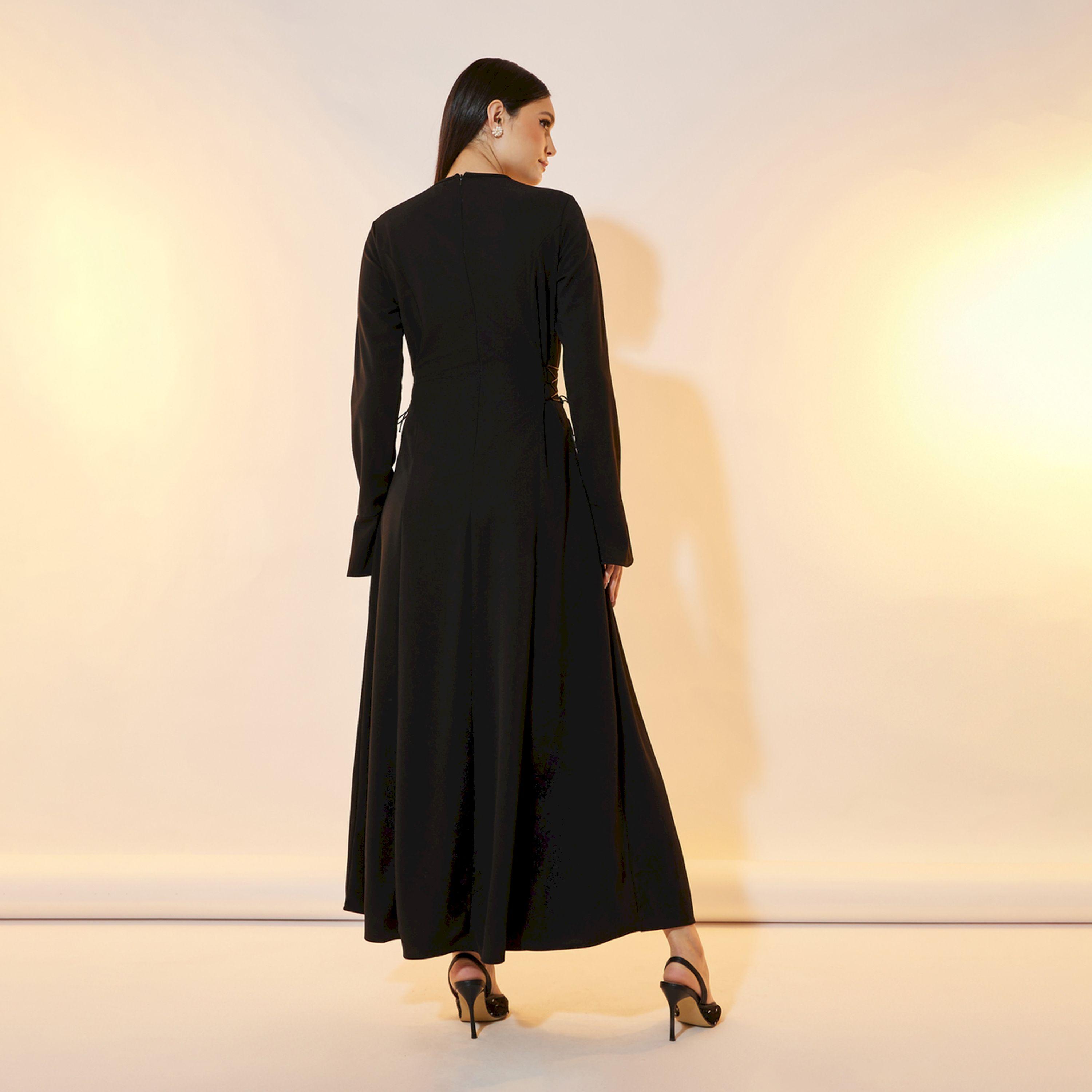 تيك تو - فستان ماكسي سادة برباط على الخصر ورقبة دائرية-women-clothing-dresses-image-6