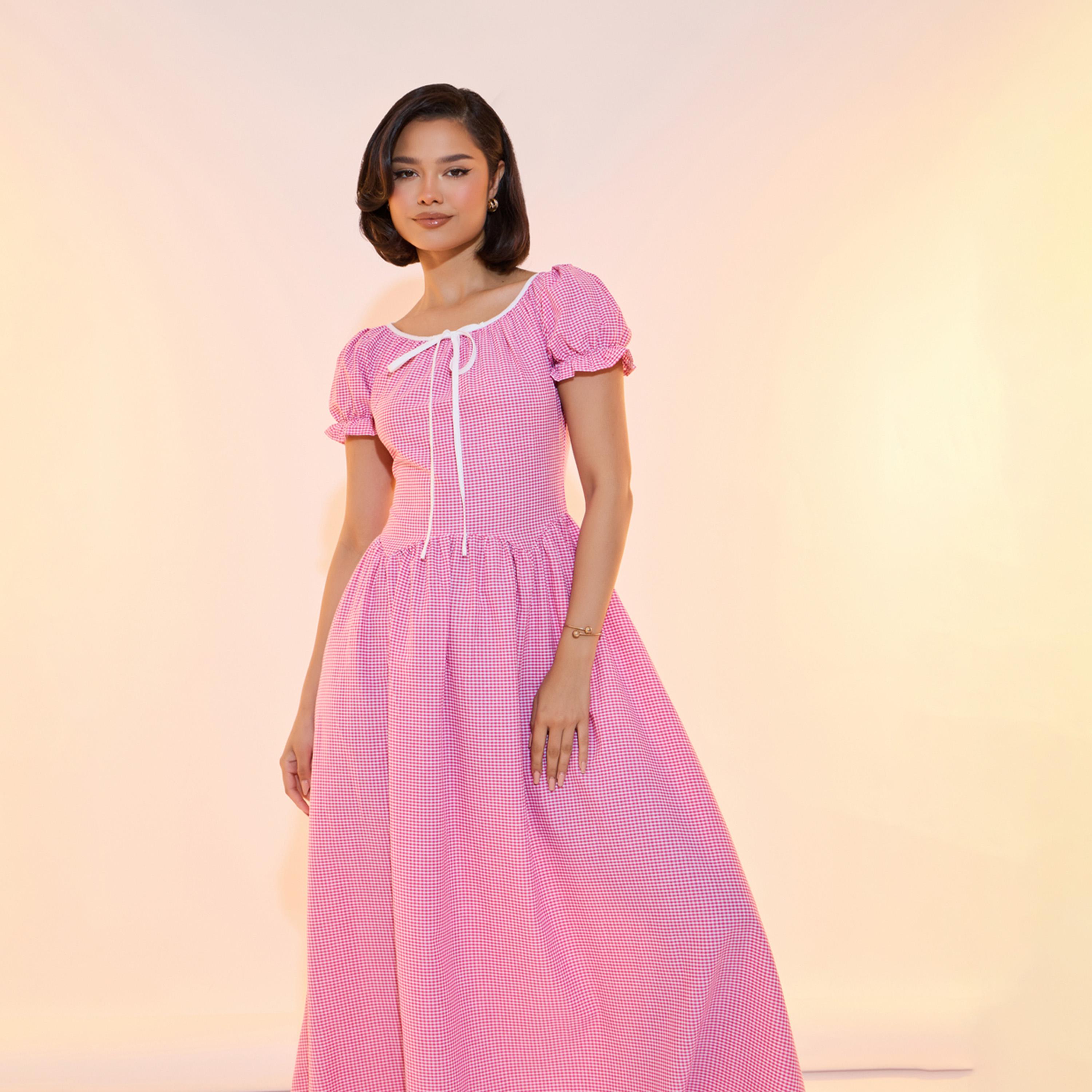 Take Two Gingham Check A-Line Maxi Dress with Bow Detail-women-clothing-dresses-image-2