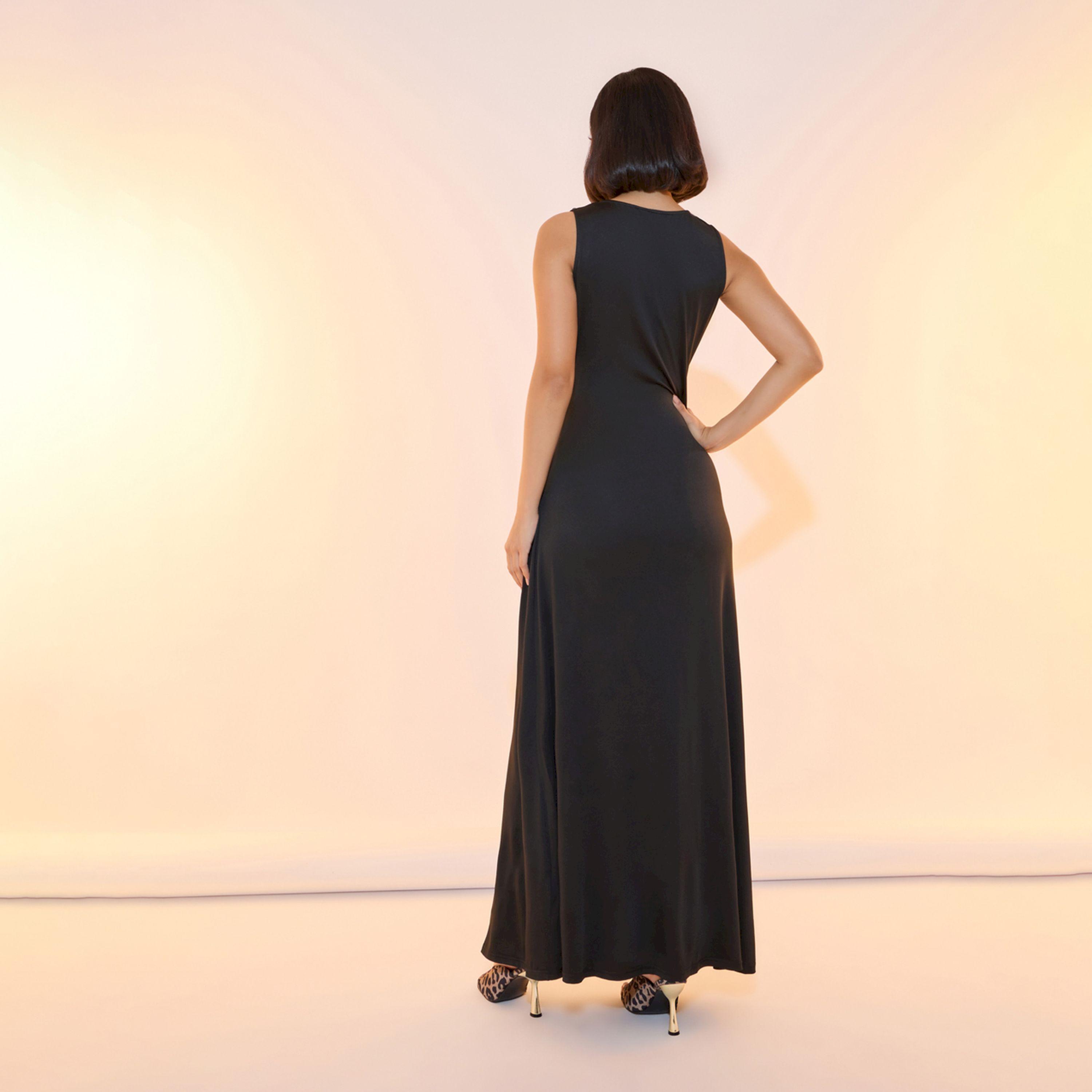 فستان طويل بلا أكمام وياقة دائرية مع شق جانبي-women-clothing-dresses-image-6