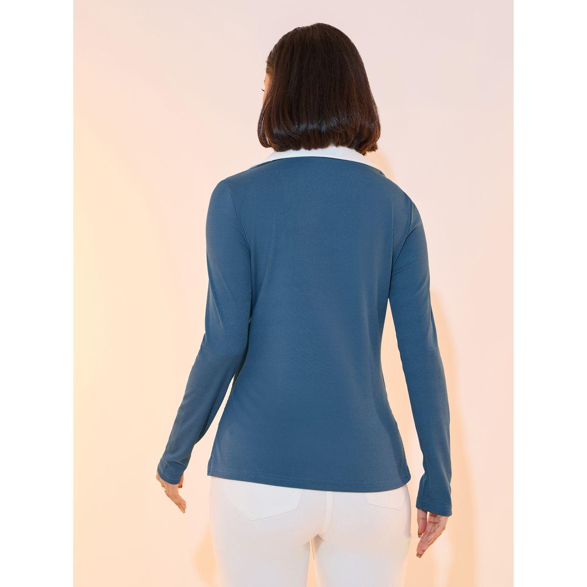 بلوزة محبوكة بتفاصيل مضلعة مع شارة مُرقعة-women-clothing-shirtsandblouses-blouses-image-4