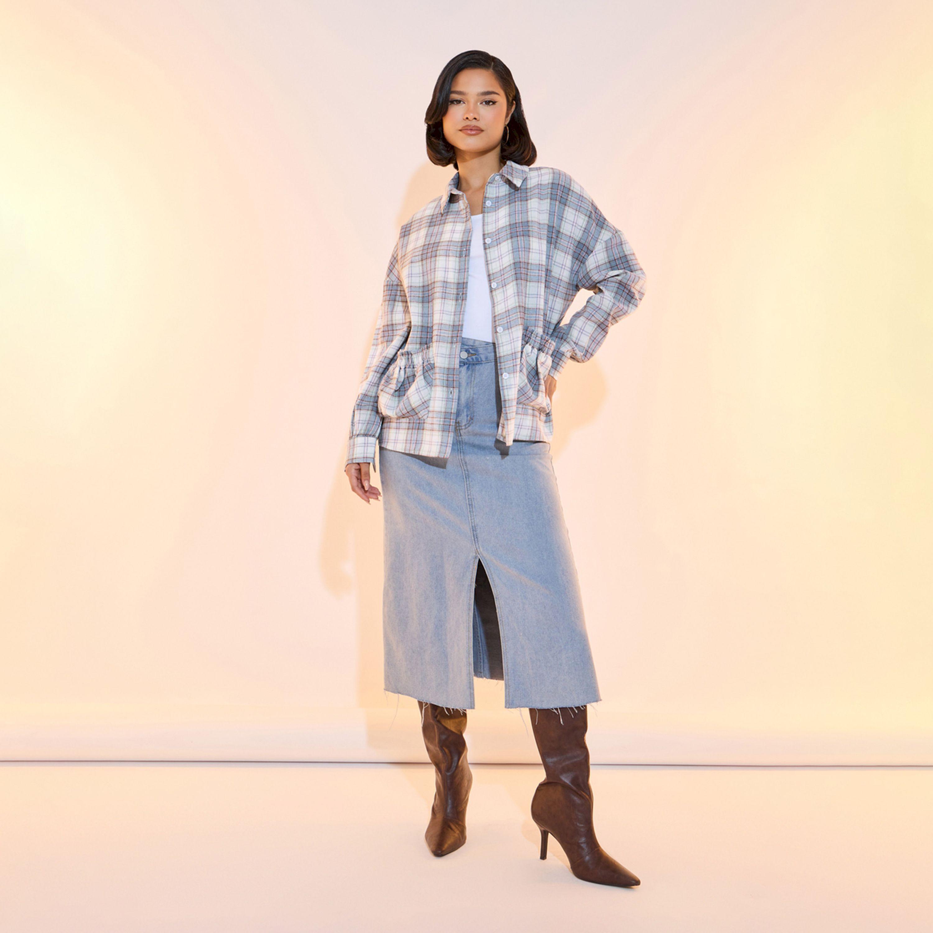 بلوزة فضفاضة بطبعة مربعات وجيوب-women-clothing-shirtsandblouses-shirts-image-3
