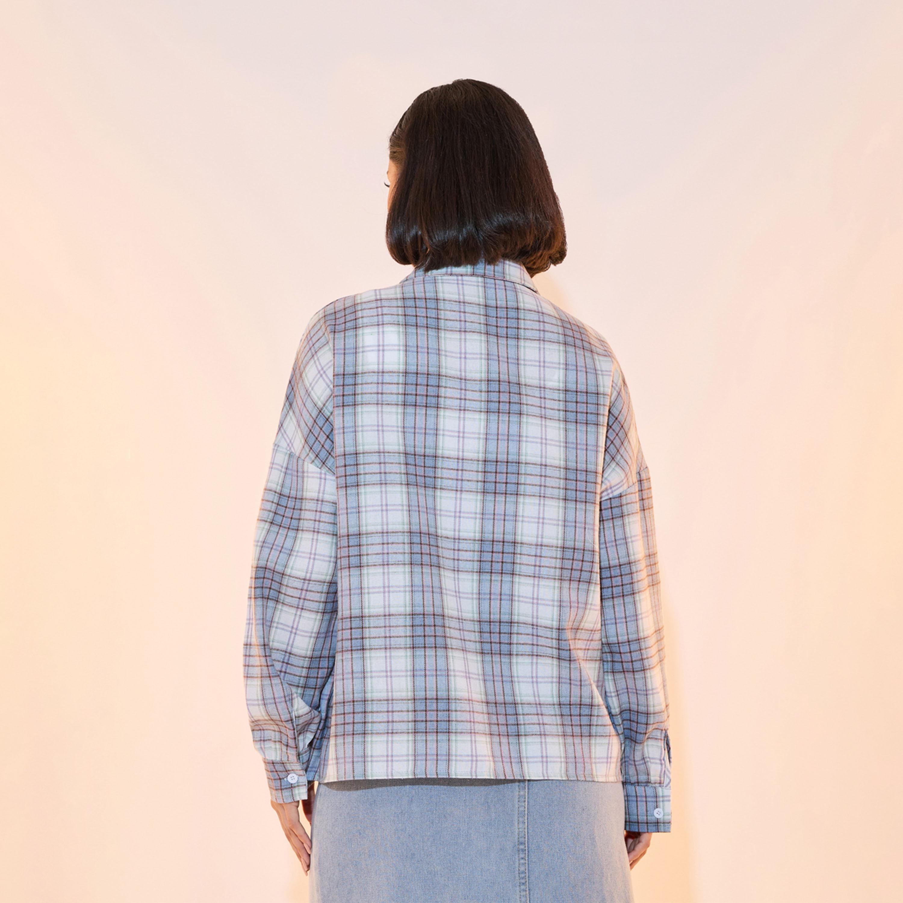 بلوزة فضفاضة بطبعة مربعات وجيوب-women-clothing-shirtsandblouses-shirts-image-5