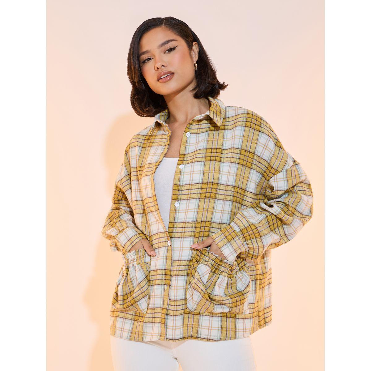 Take Two Checked Front Pocket Oversized Shirt-women-clothing-shirtsandblouses-shirts-image-1