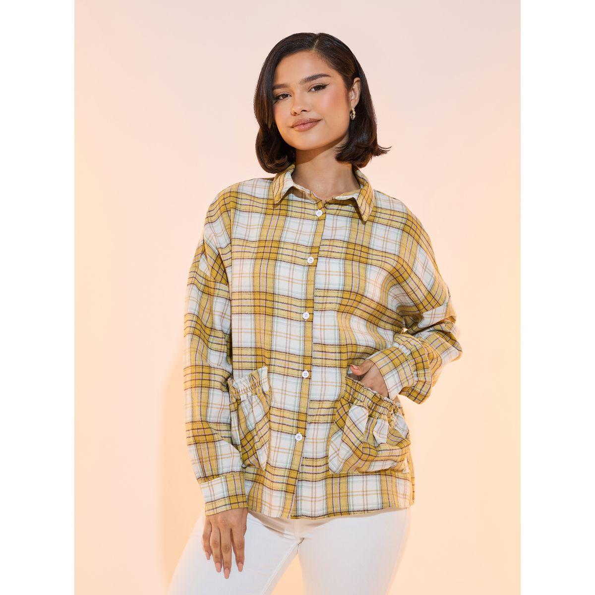 بلوزة فضفاضة بطبعة مربعات وجيوب-women-clothing-shirtsandblouses-shirts-image-2