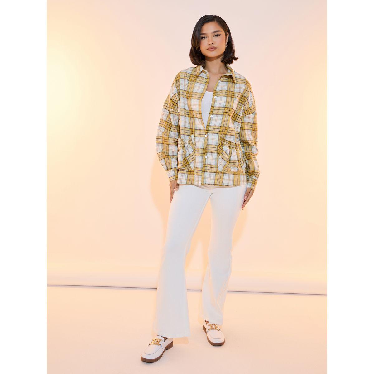 بلوزة فضفاضة بطبعة مربعات وجيوب-women-clothing-shirtsandblouses-shirts-image-3