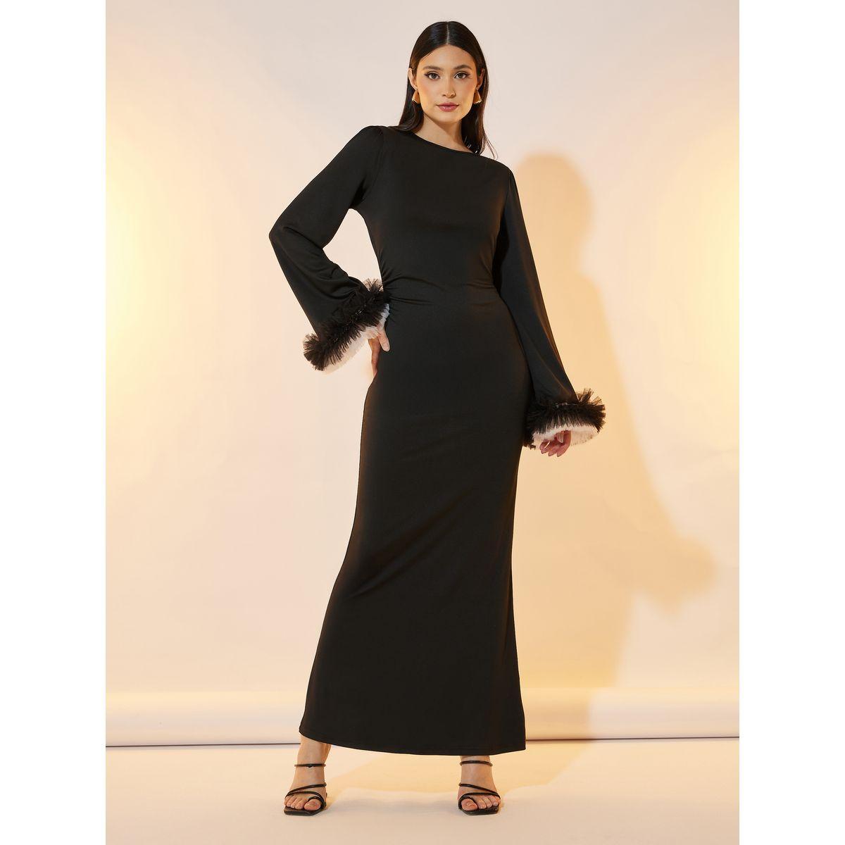 Take Two Layered Mesh Frill Cuff Trumpet Sleeve Maxi Dress-women-clothing-dresses-image-1
