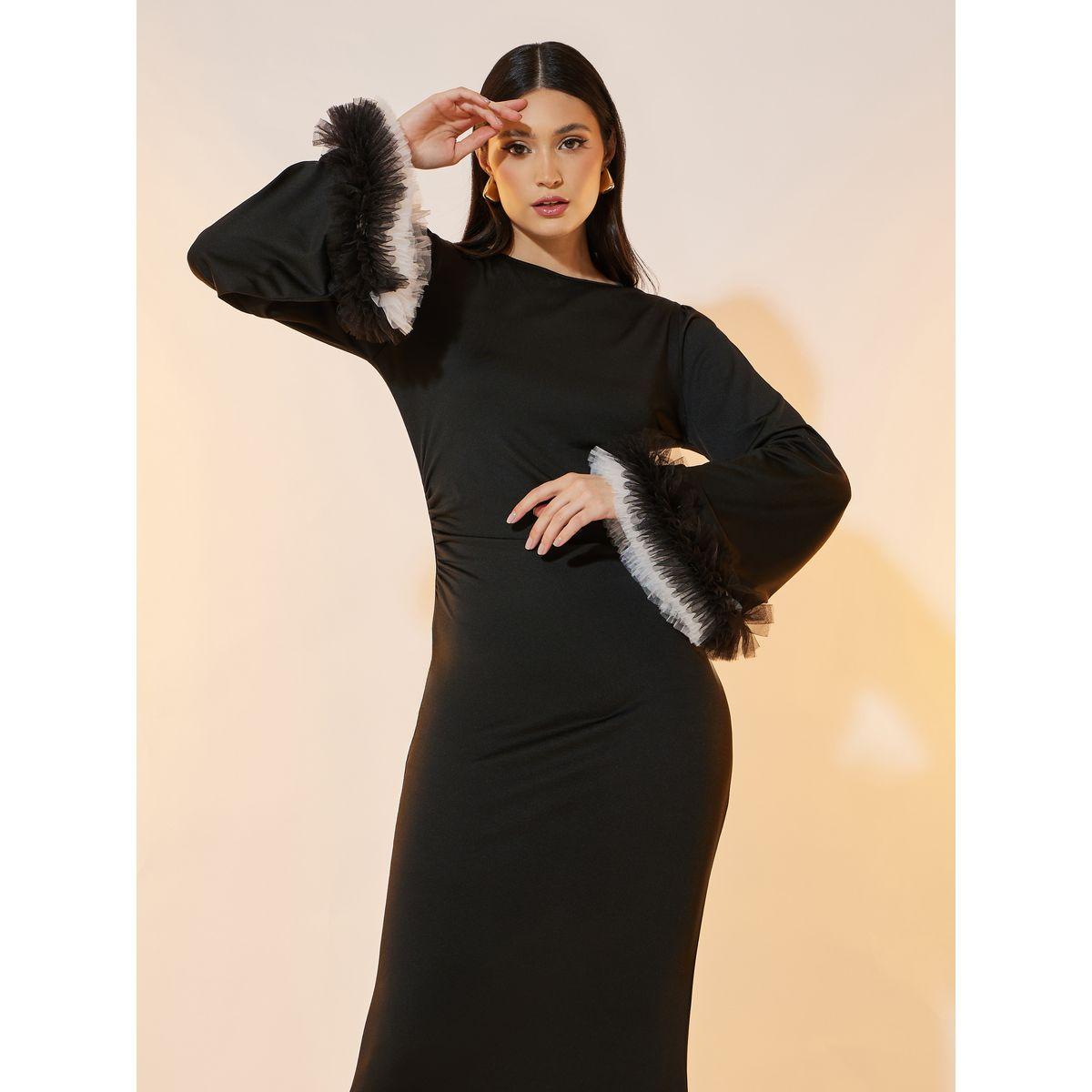 فستان طويل بأساور أكمام مزينة بطبقات-women-clothing-dresses-image-4