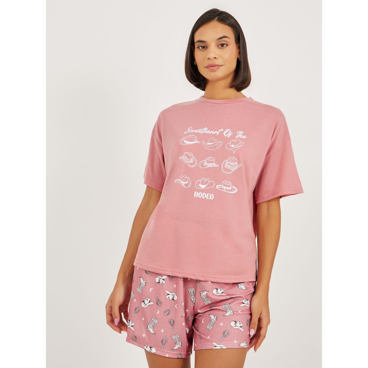 Styli Sweetheart Of The Rodeo Print T-Shirt and Shorts Set-women-clothing-nightwear-pyjamas-shortsets-image-1