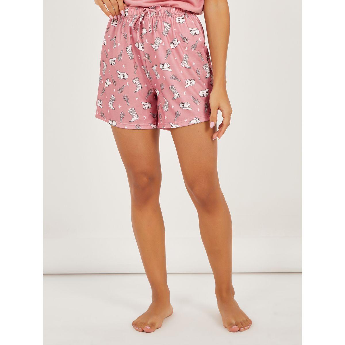 مجموعة من شورت وتيشيرت بطبعة كتابة ورسومات-women-clothing-nightwear-pyjamas-shortsets-image-5