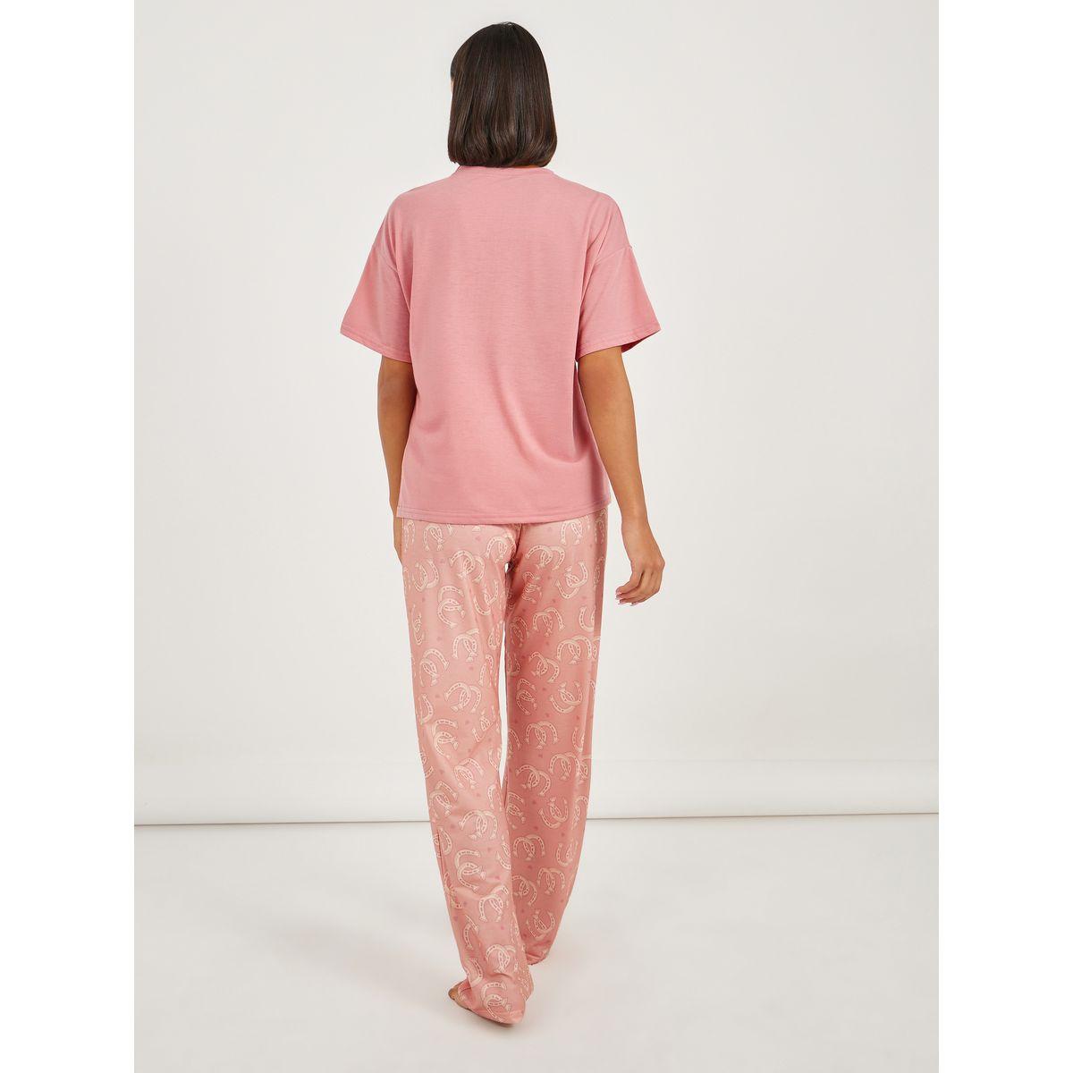 Styli Cow Girl Graphic Dropped Shoulder T-Shirt and Pyjama Set-women-clothing-nightwear-pyjamas-longsets-image-6