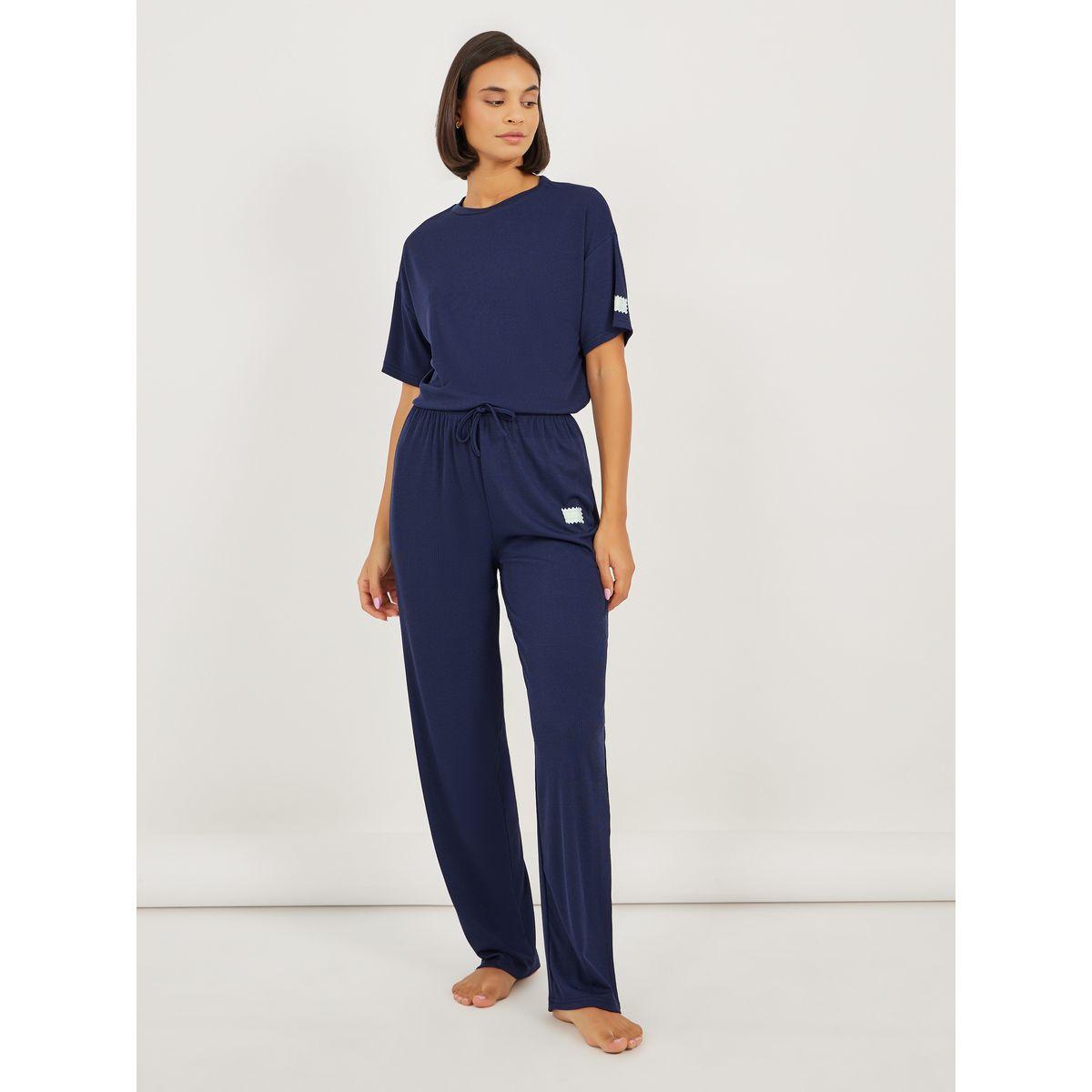 Styli Rib Cow Girl Print Dropped Shoulder T-Shirt and Pyjama Set-women-clothing-nightwear-pyjamas-longsets-image-3