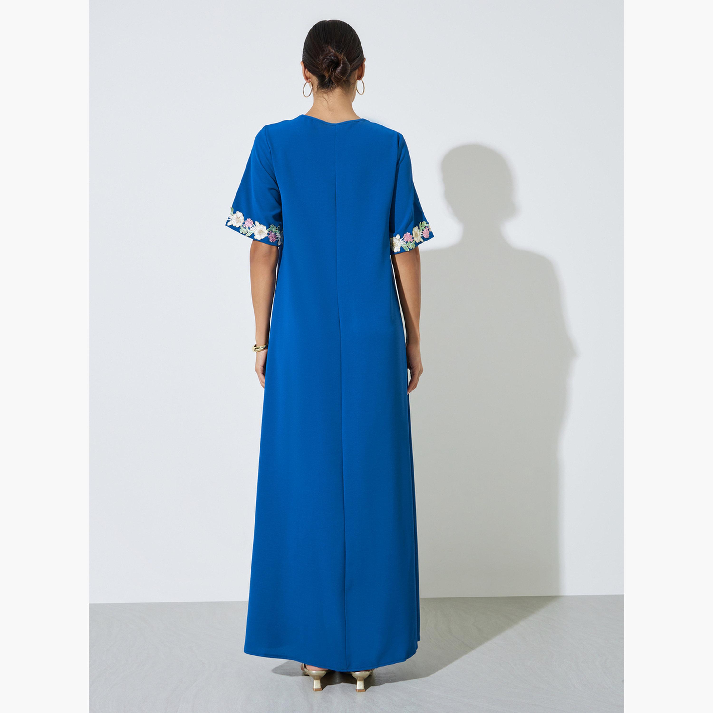 جلابية بتفاصيل دانتيل ونقشة زهور-women-arabicclothing-jalabiyas-image-3
