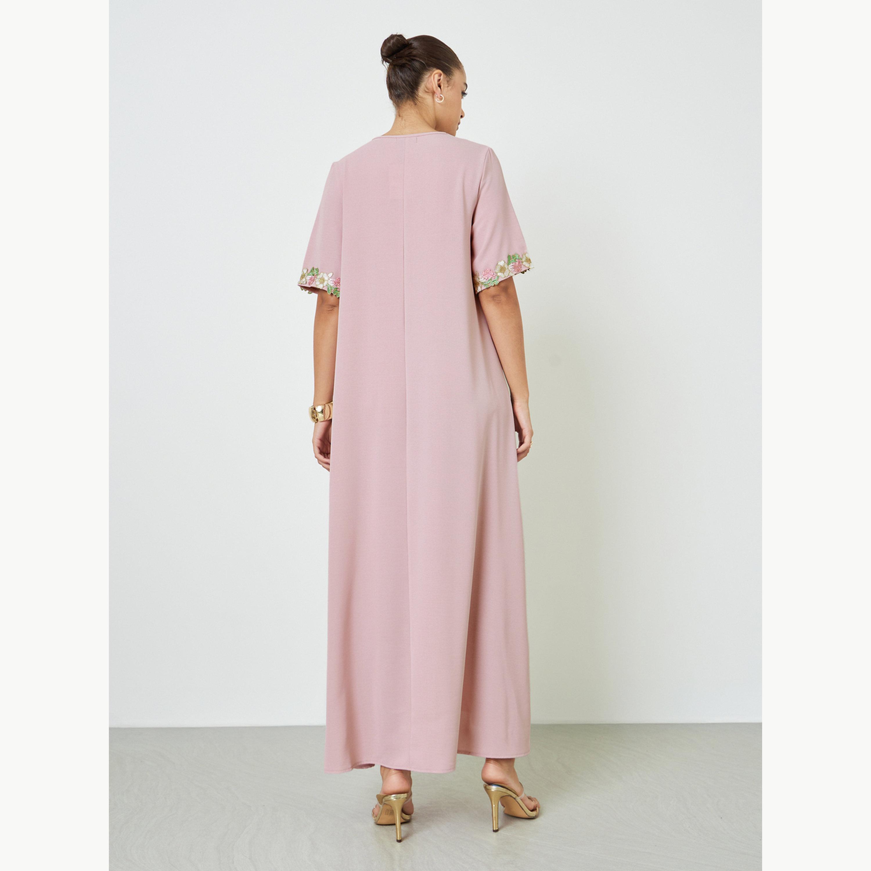 جلابية بحواف دانتيل ونمط زهور-women-arabicclothing-jalabiyas-image-4