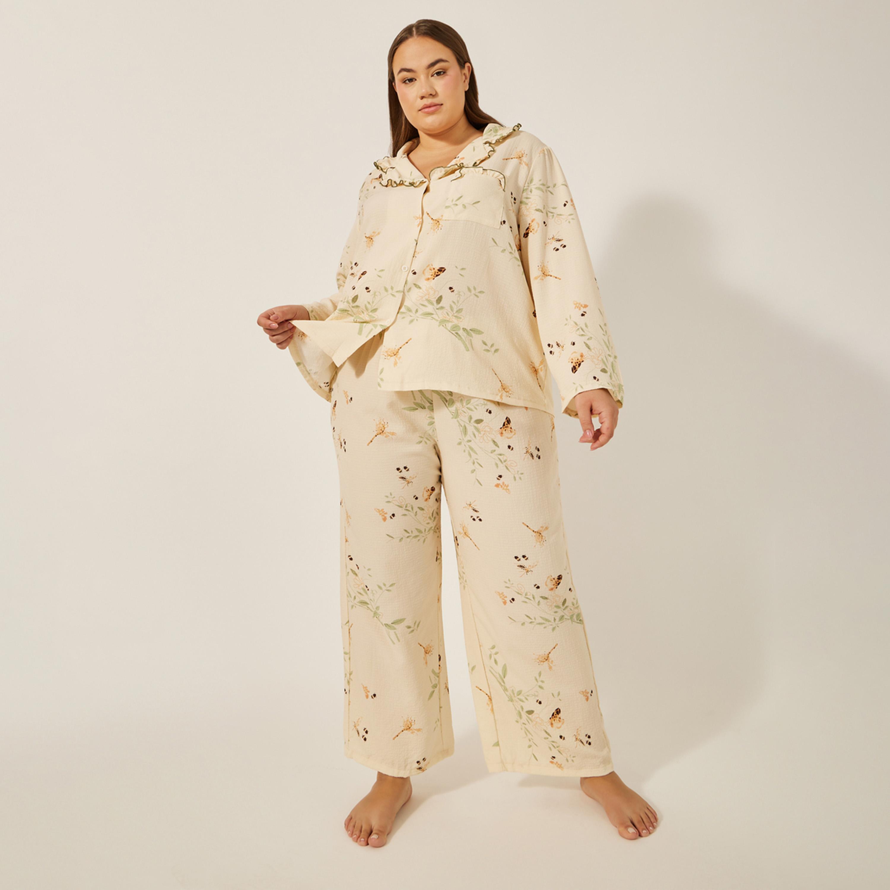 Styli Unwind Floral Print Button Up Pyjama Set With Scallop Edge Collar And Pocket-women-clothing-nightwear-pyjamas-longsets-image-1
