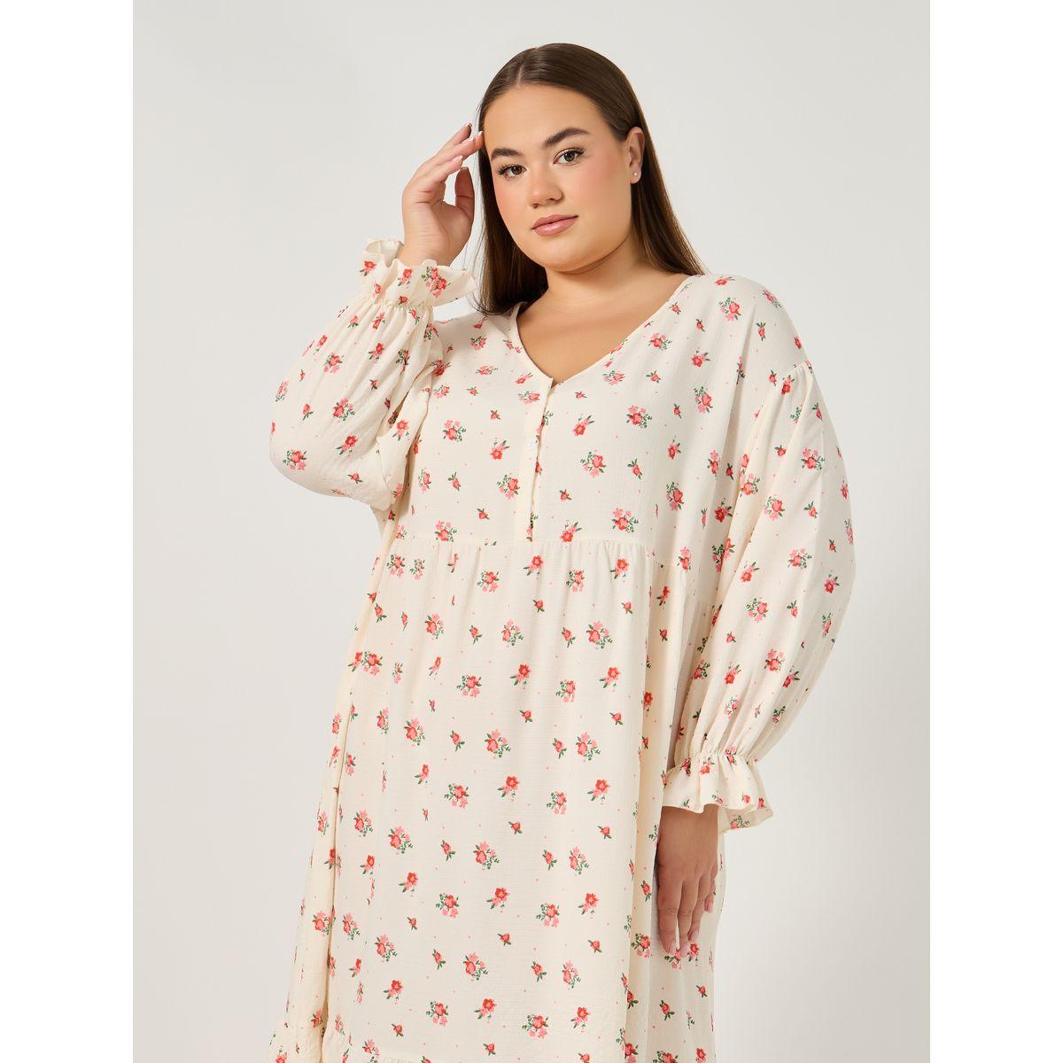 Styli Plus Size Floral Print Button Up Night Dress-women-clothing-nightwear-nighties-image-2