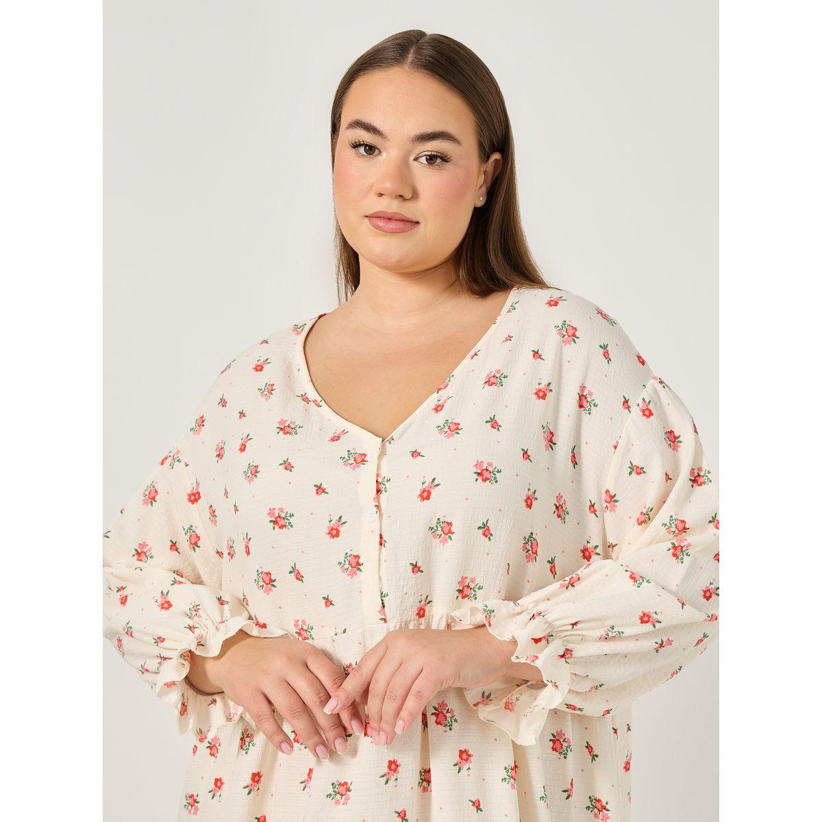 Styli Plus Size Floral Print Button Up Night Dress-women-clothing-nightwear-nighties-image-3