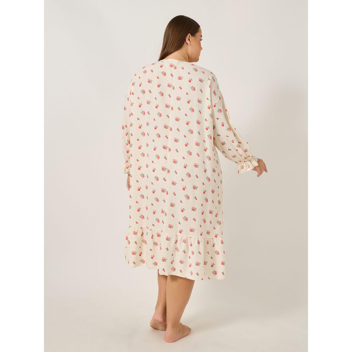 Styli Plus Size Floral Print Button Up Night Dress-women-clothing-nightwear-nighties-image-5