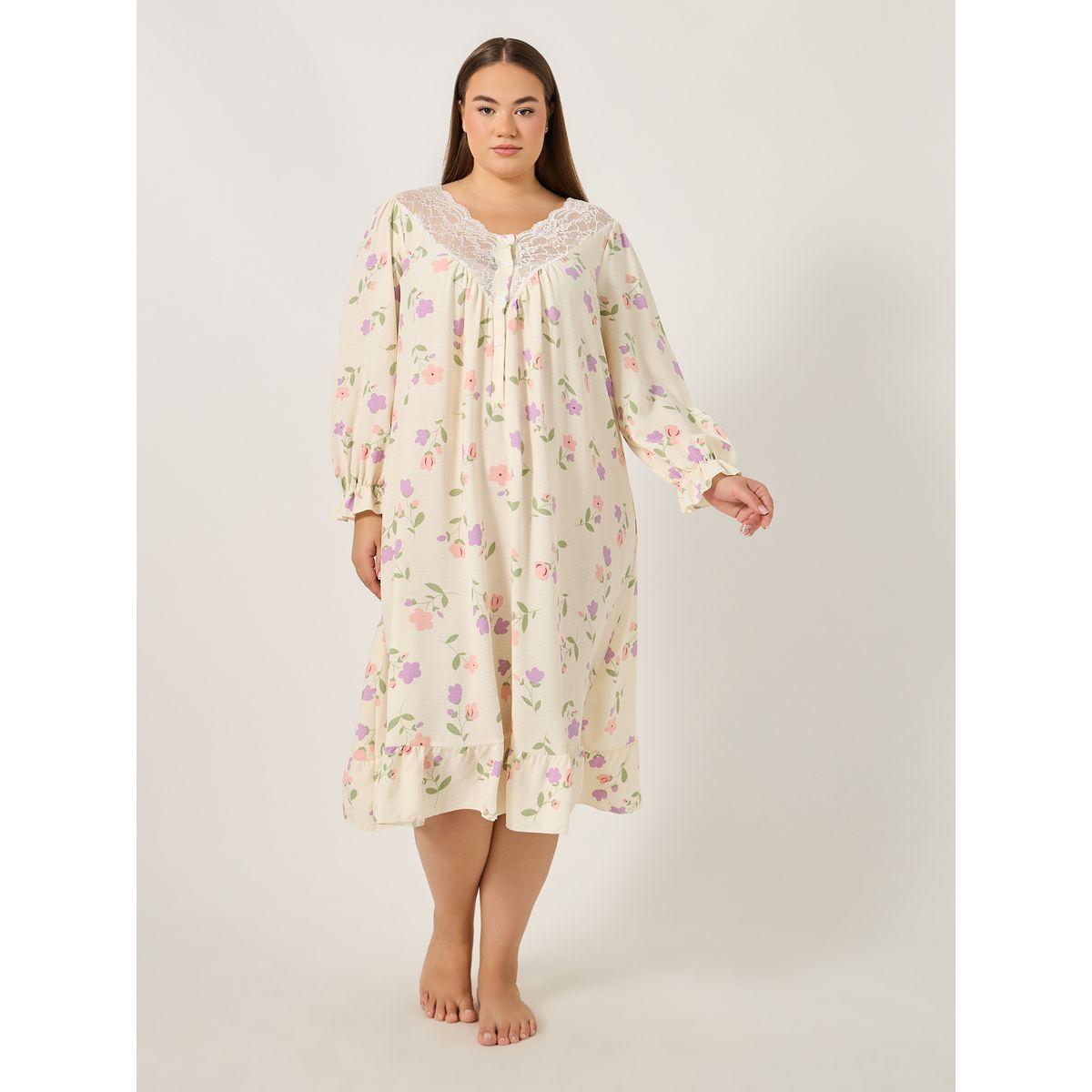 قميص نوم بمقاس كبير مطبع بزهور-women-clothing-nightwear-nighties-image-1