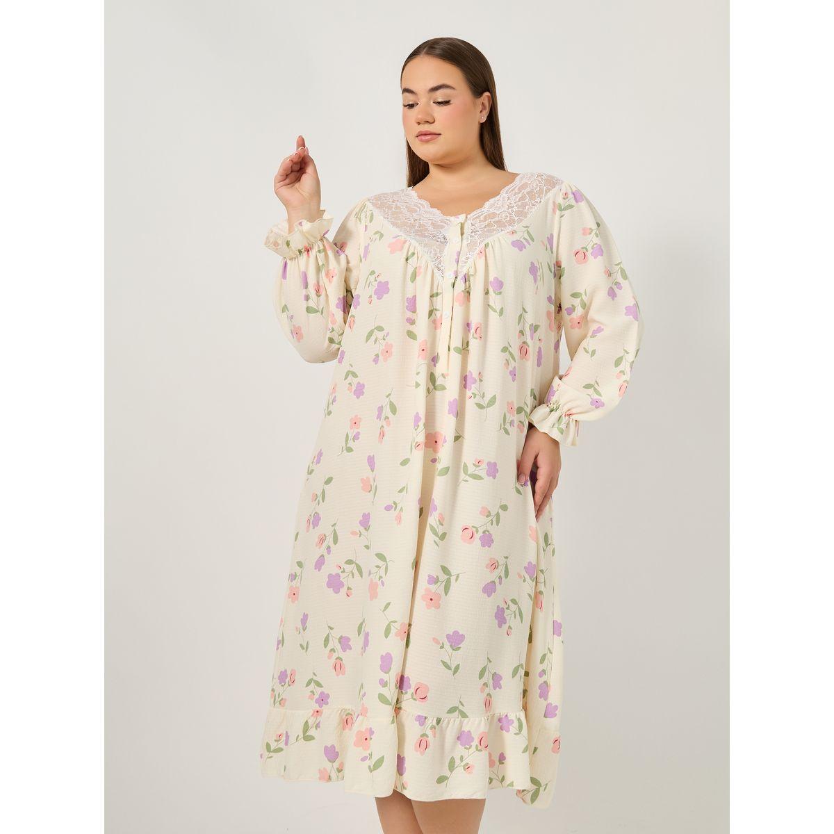 قميص نوم بمقاس كبير مطبع بزهور-women-clothing-nightwear-nighties-image-2