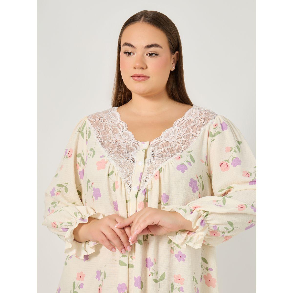 قميص نوم بمقاس كبير مطبع بزهور-women-clothing-nightwear-nighties-image-3