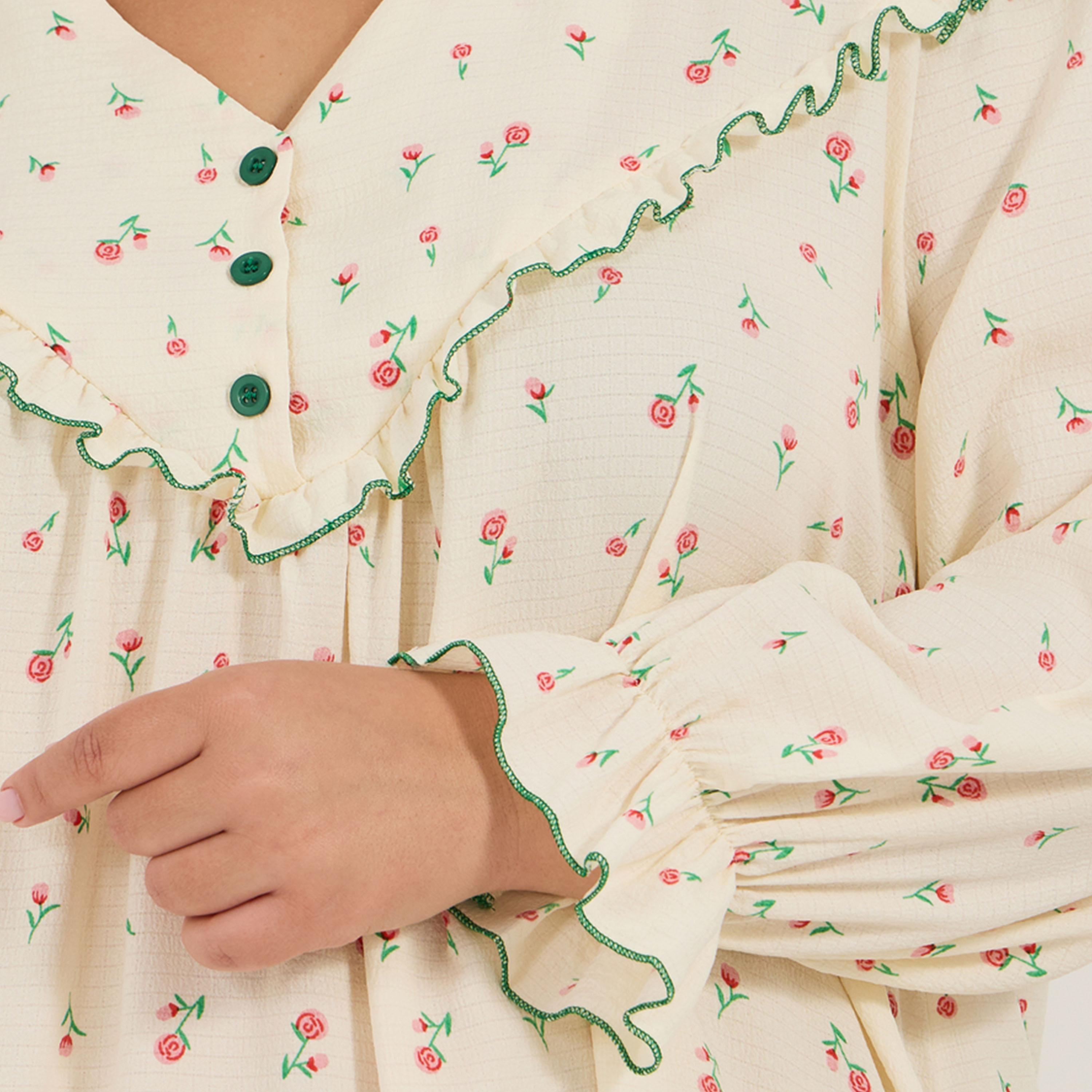 Styli Unwind Plus Size Oversized All Over Floral Print Nightdress with Frill Detail-women-clothing-nightwear-nighties-image-3