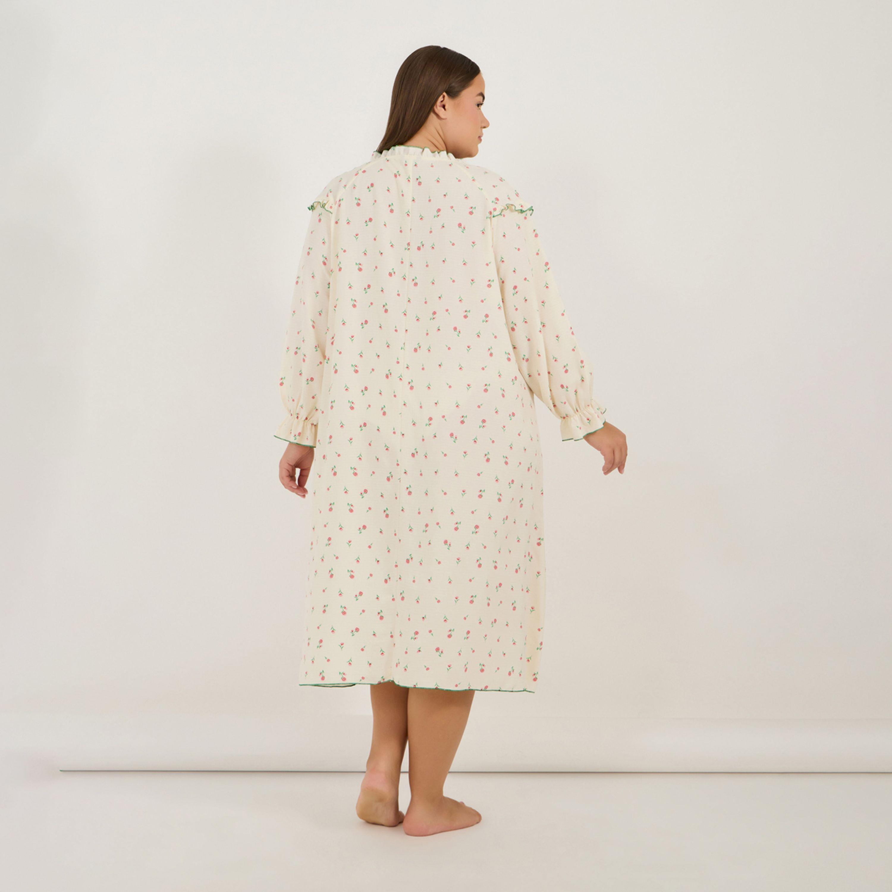 Styli Unwind Plus Size Oversized All Over Floral Print Nightdress with Frill Detail-women-clothing-nightwear-nighties-image-4