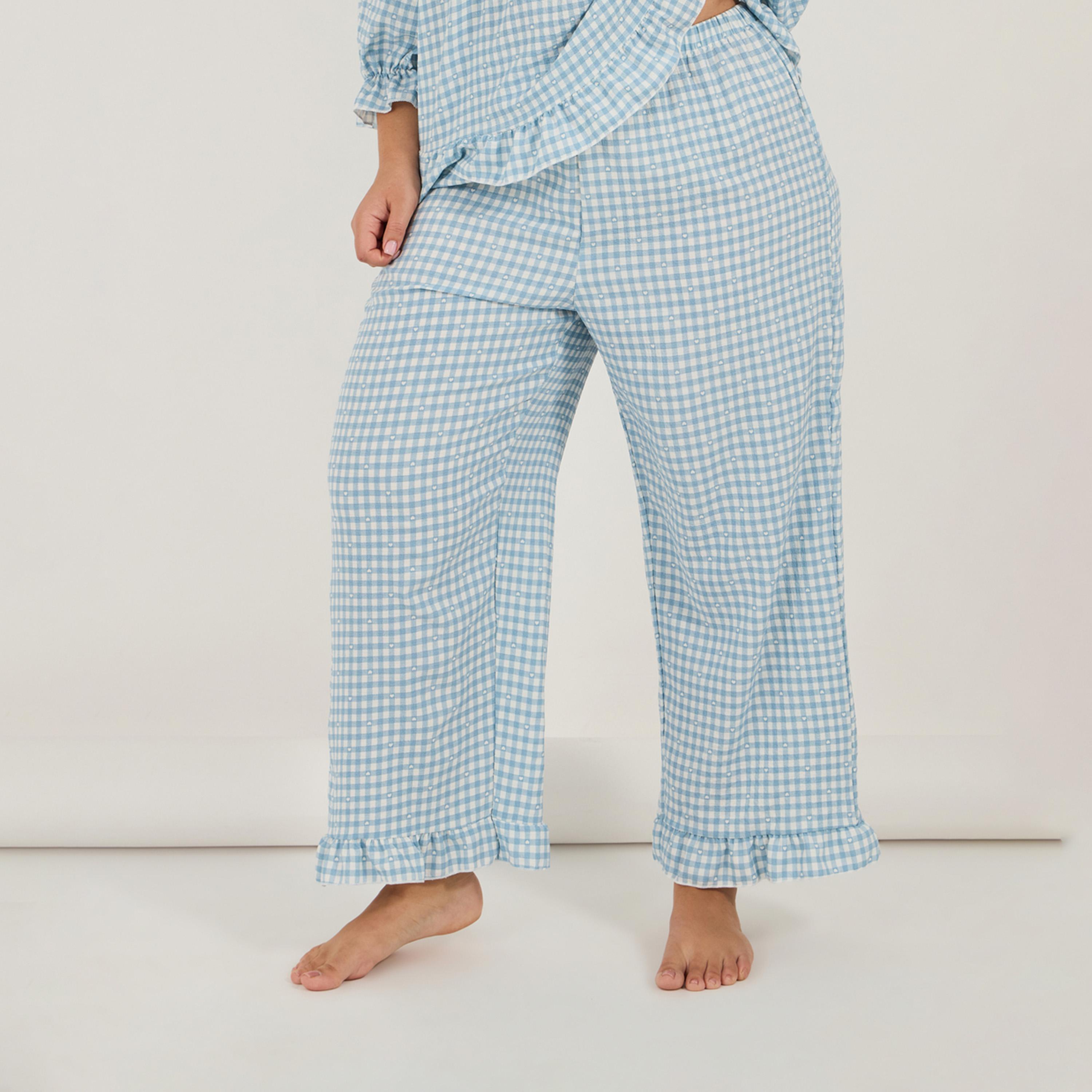 Styli Unwind Plus Size Gingham Check Frill Detail Round Neck Top & Pyjama Set-women-clothing-nightwear-pyjamas-longsets-image-4