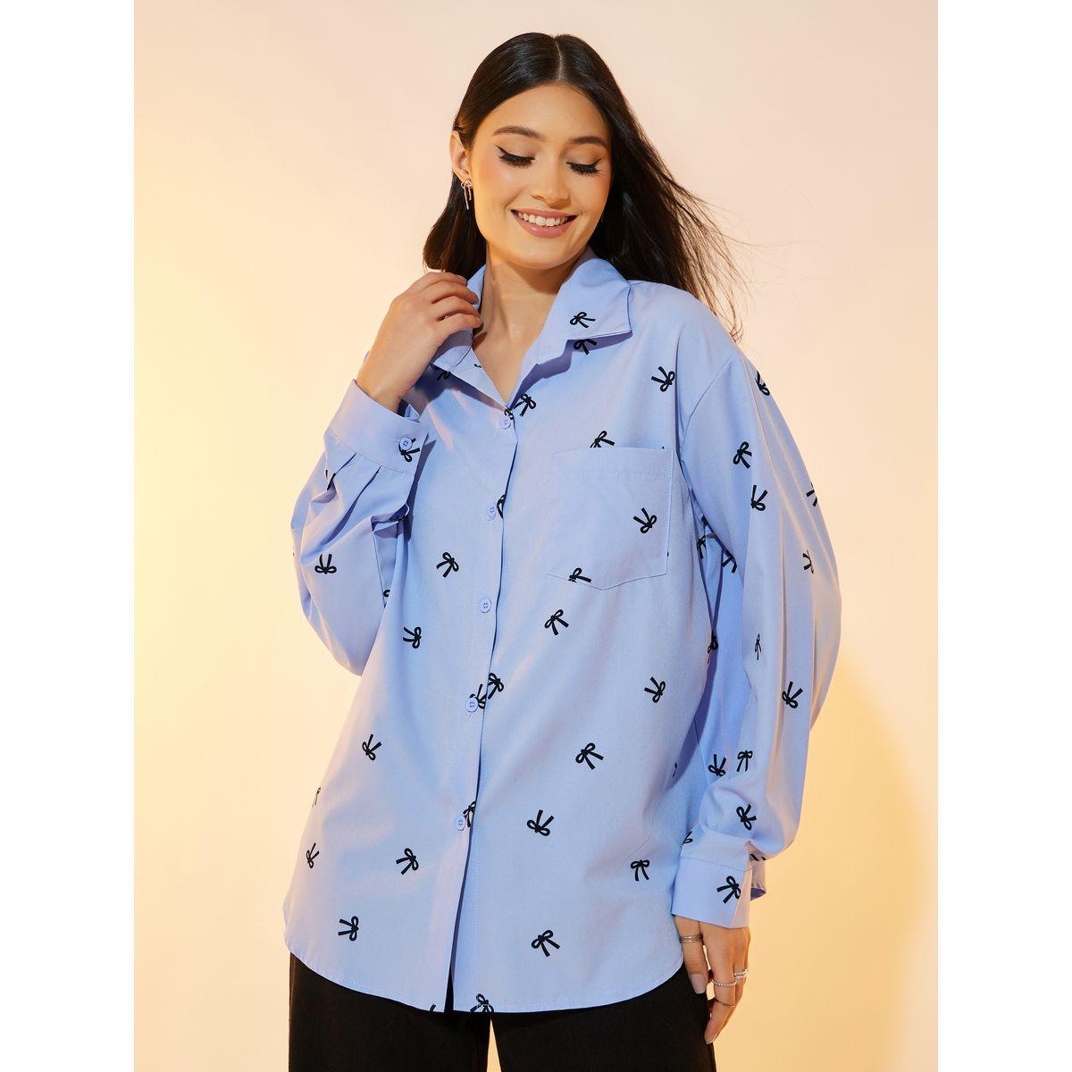 بلوزة فضفاضة بطبعات فيونكة وجيب على الصدر-women-clothing-shirtsandblouses-shirts-image-1