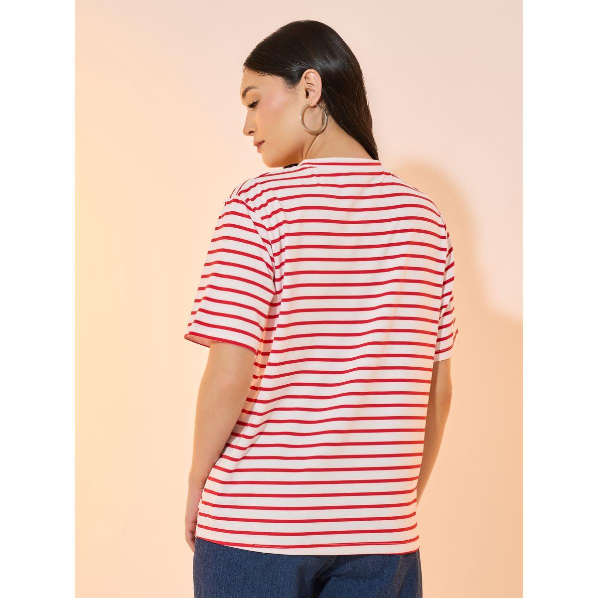 تيشيرت فضفاض بطبعة كتابة وياقة دائرية-women-clothing-tshirts-image-4