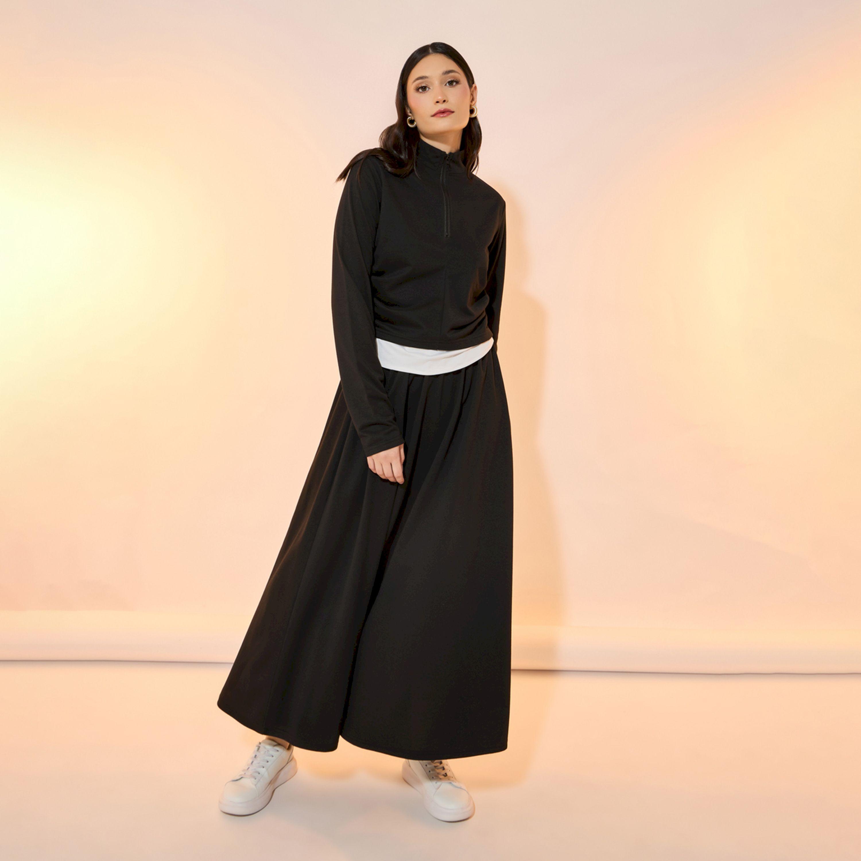 Take Two Solid Half Zip Hoodie and Maxi Skirt Co-Ords-women-clothing-coordsets-image-1