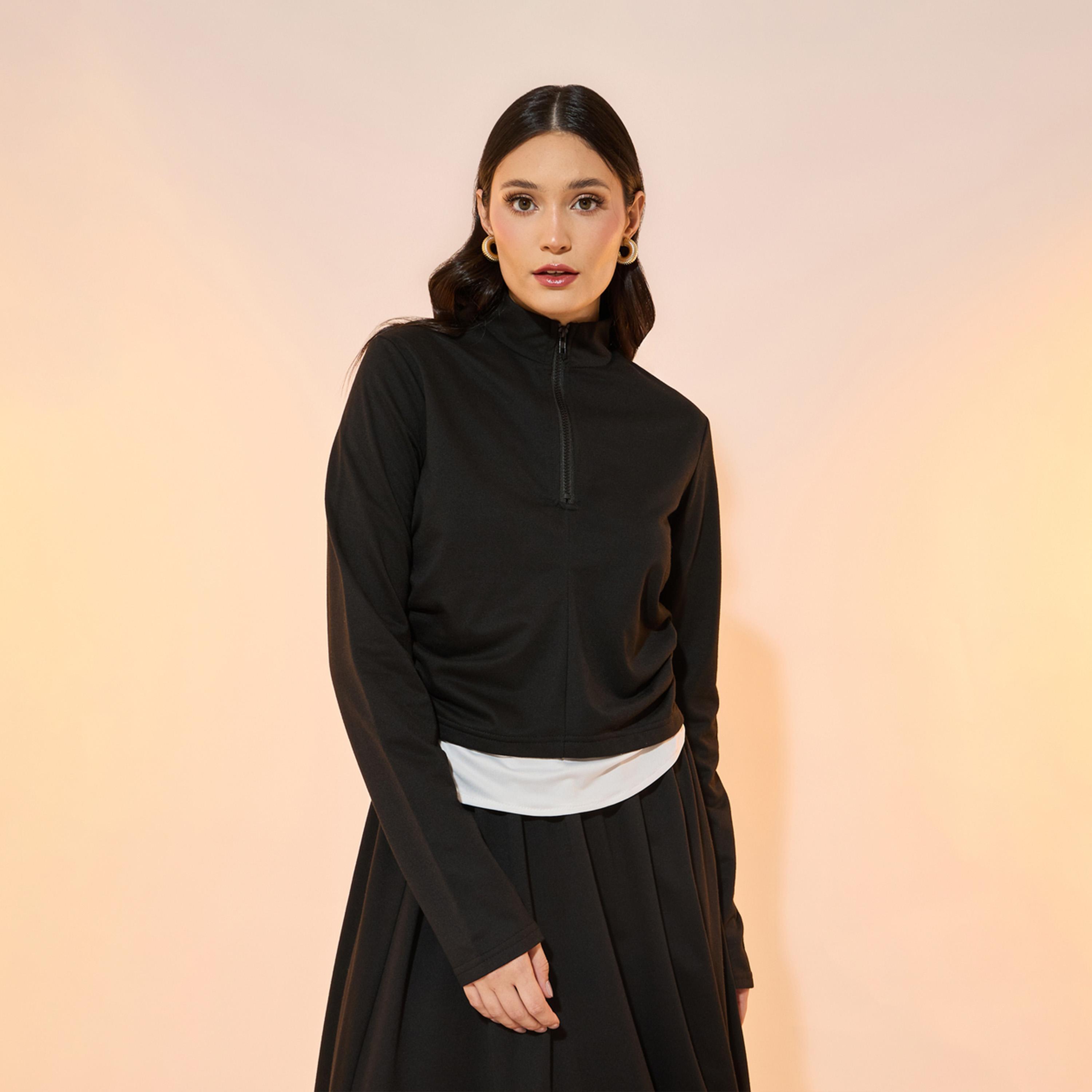 Take Two Solid Half Zip Hoodie and Maxi Skirt Co-Ords-women-clothing-coordsets-image-2
