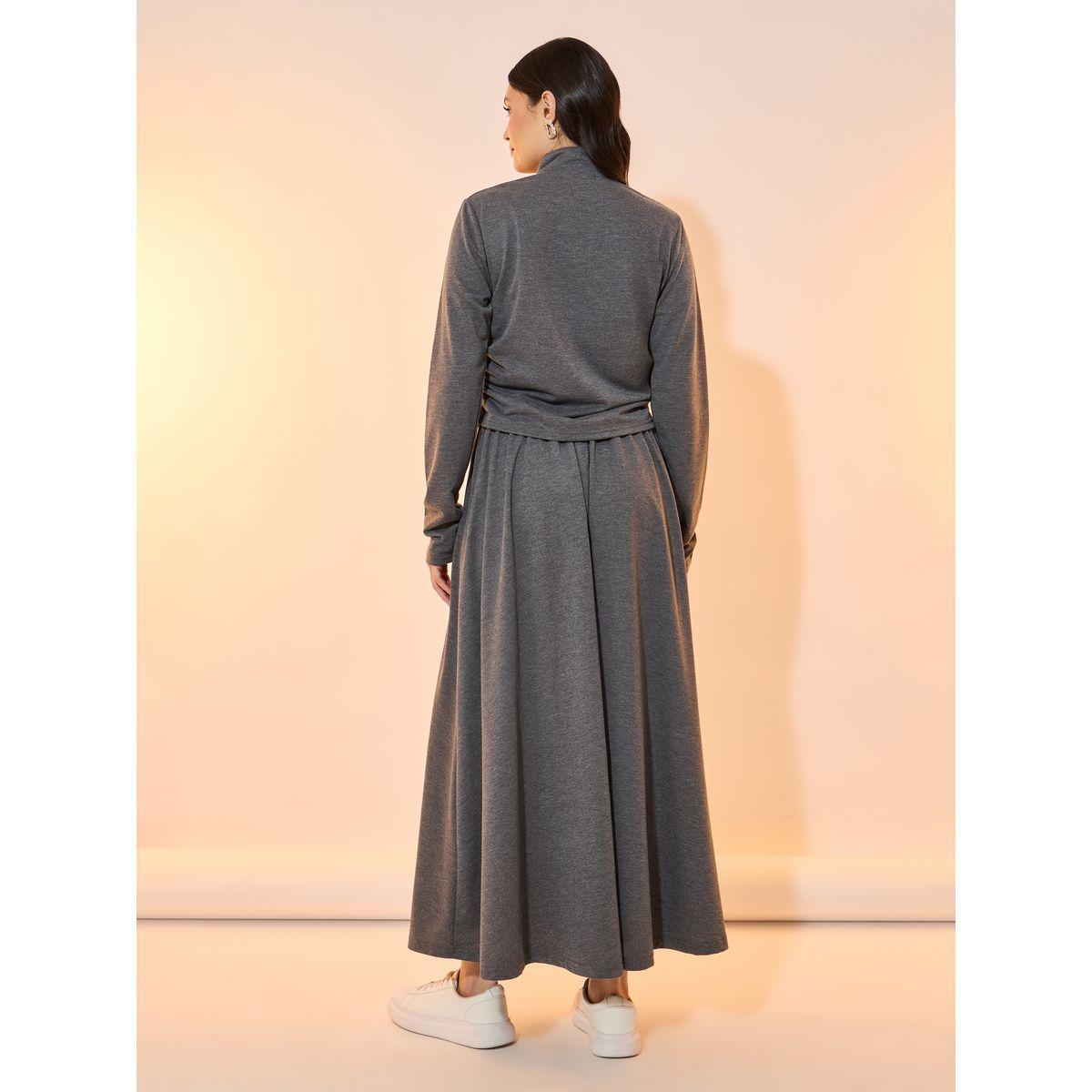 Take Two Melange Half Zip Hoodie and Maxi Skirt Co-Ords-women-clothing-coordsets-image-5