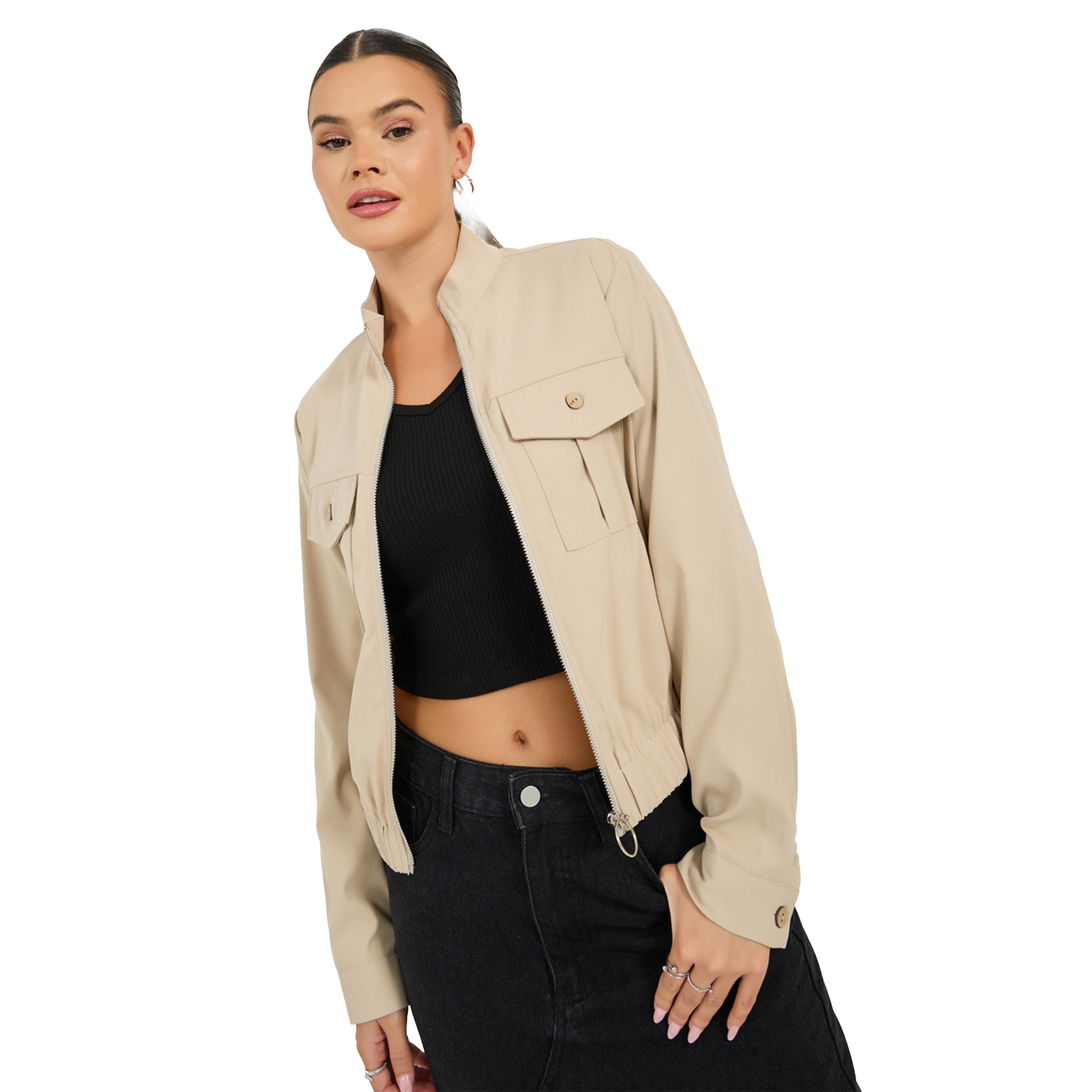 ستايلي -   جاكيت سادة بأكمام طويلة وسحاب-women-winterwear-coatsandjackets-jackets-image-4