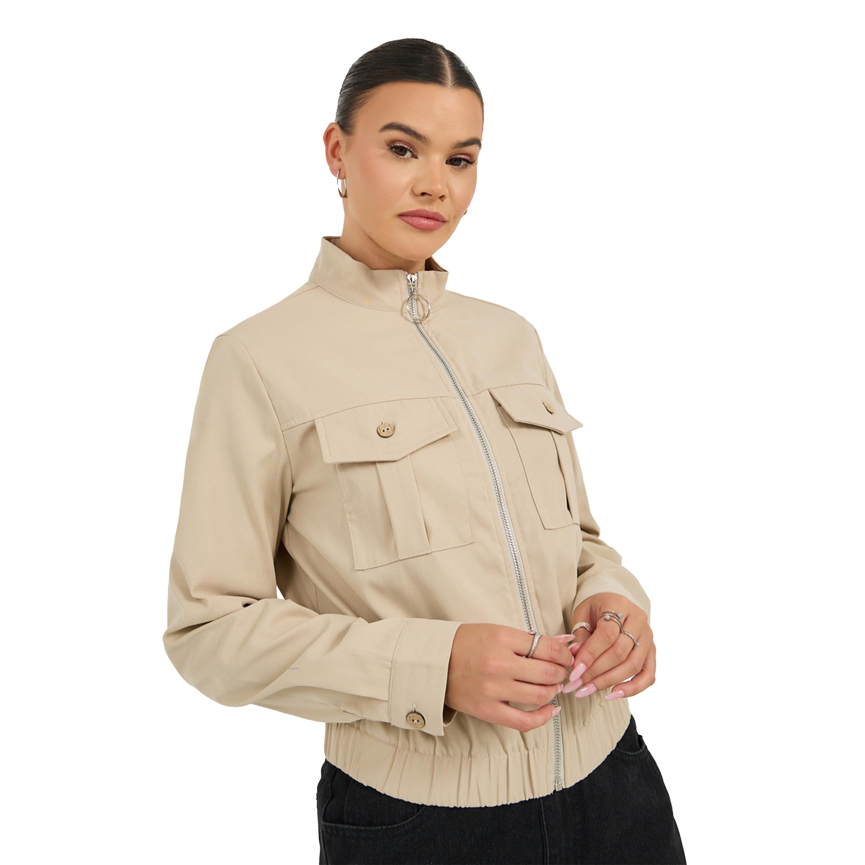 ستايلي -   جاكيت سادة بأكمام طويلة وسحاب-women-winterwear-coatsandjackets-jackets-image-2