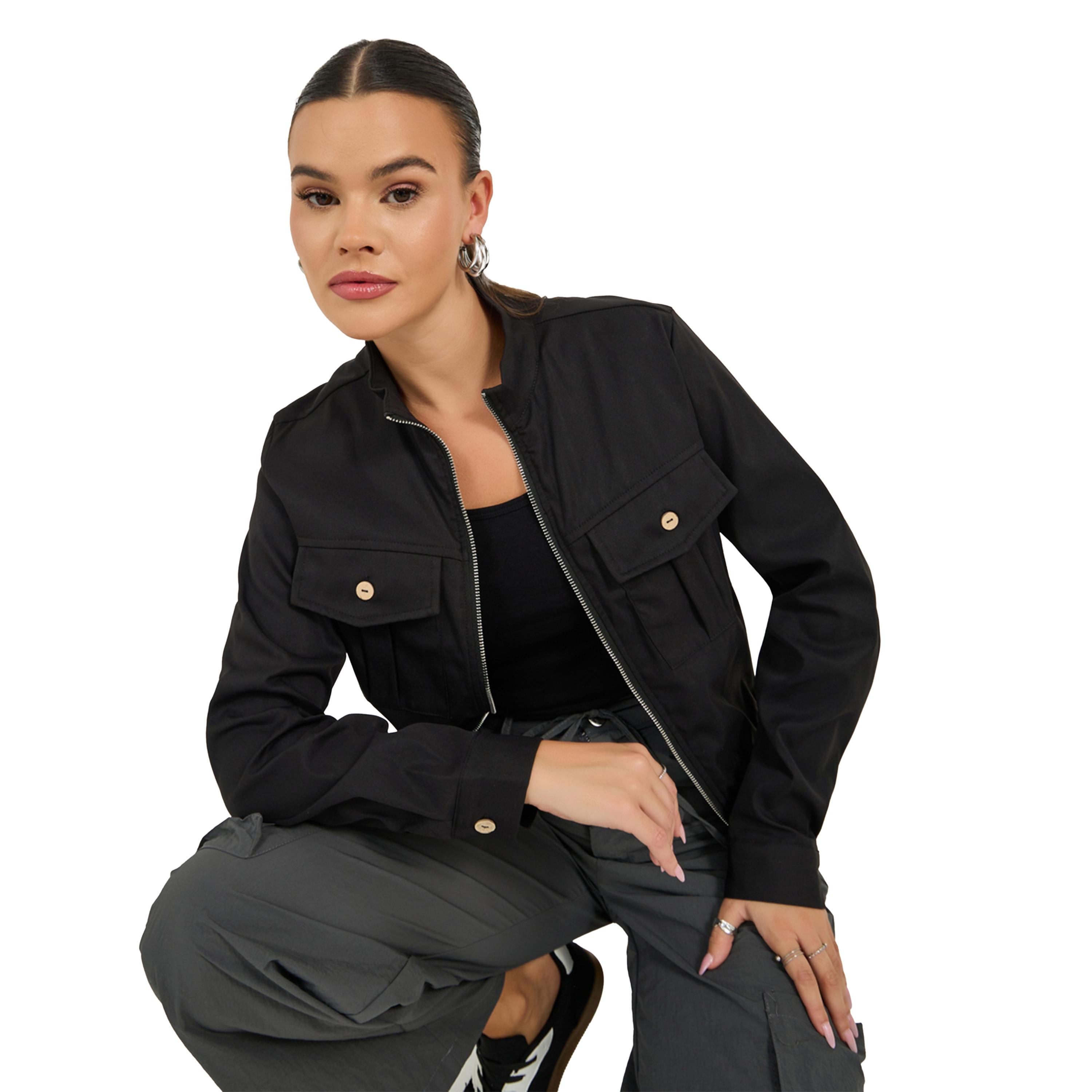Styli Solid Long Sleeve Zip-Up Jacket-women-winterwear-coatsandjackets-jackets-image-1