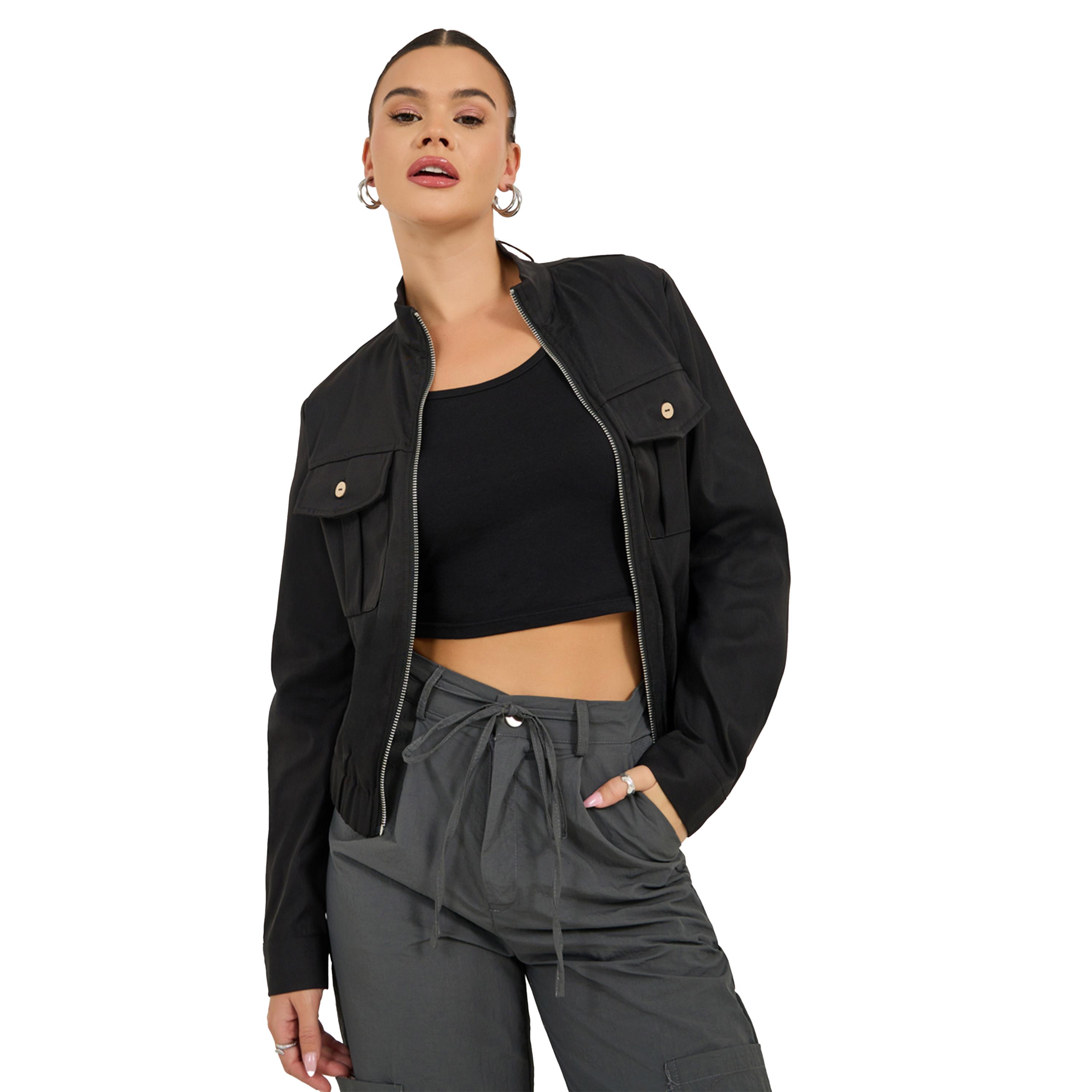 ستايلي -  جاكيت سادة بأكمام طويلة وسحّاب-women-winterwear-coatsandjackets-jackets-image-3
