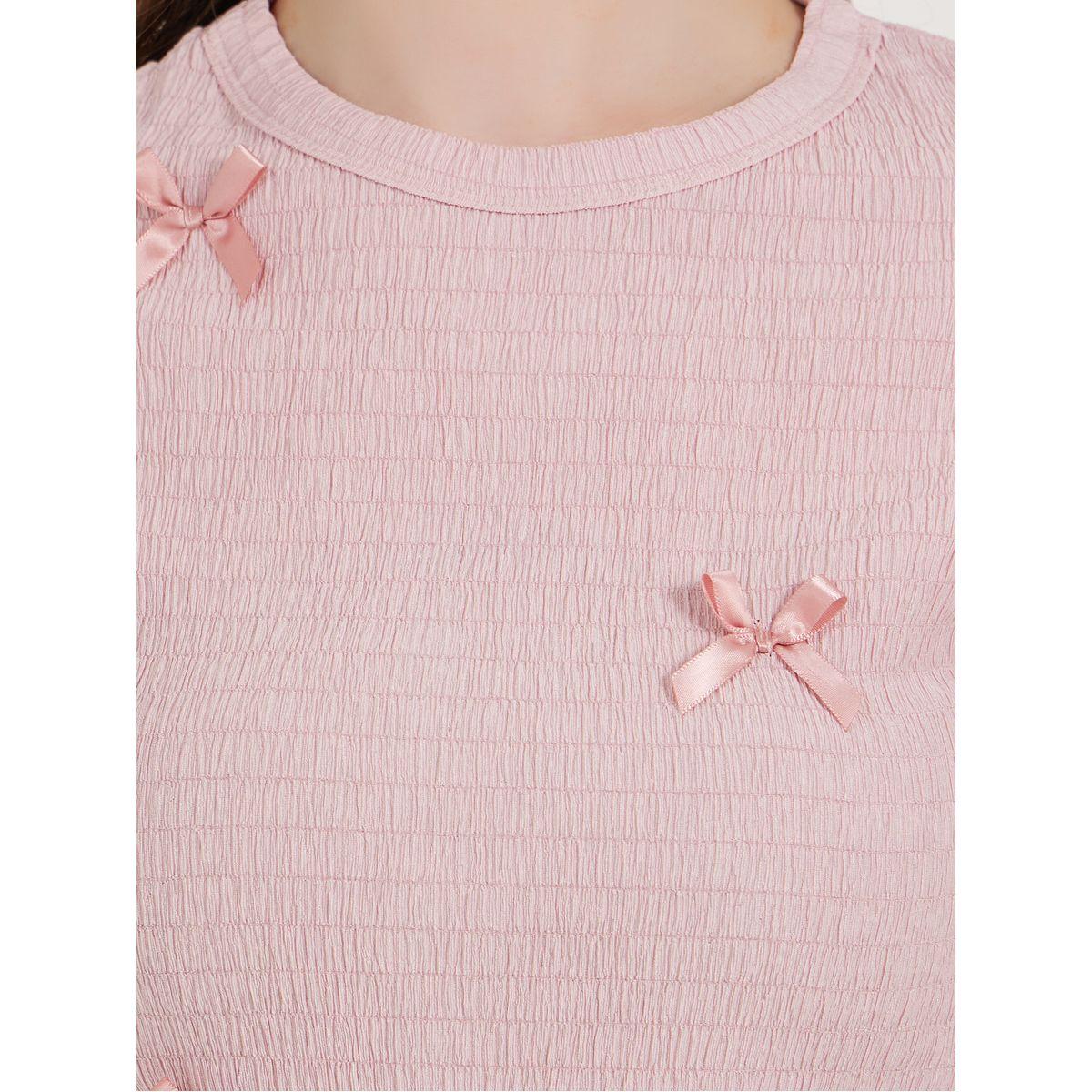Styli Bow Accent Textured Slim Fit Top with Frill Cuff-women-clothing-shirtsandblouses-blouses-image-3