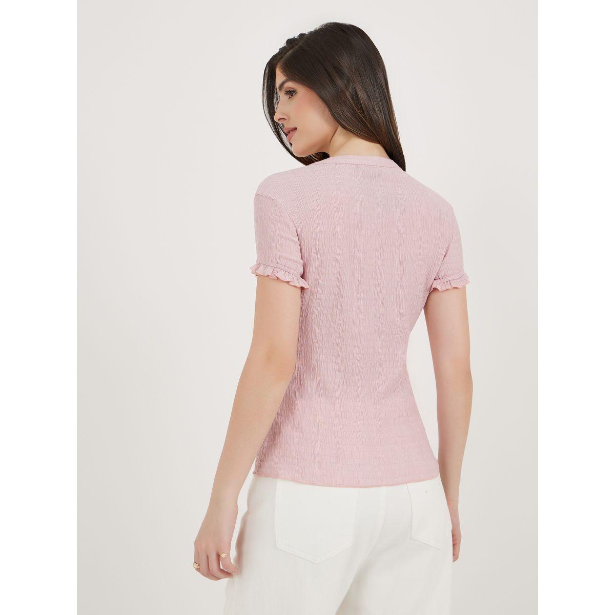 Styli Bow Accent Textured Slim Fit Top with Frill Cuff-women-clothing-shirtsandblouses-blouses-image-4