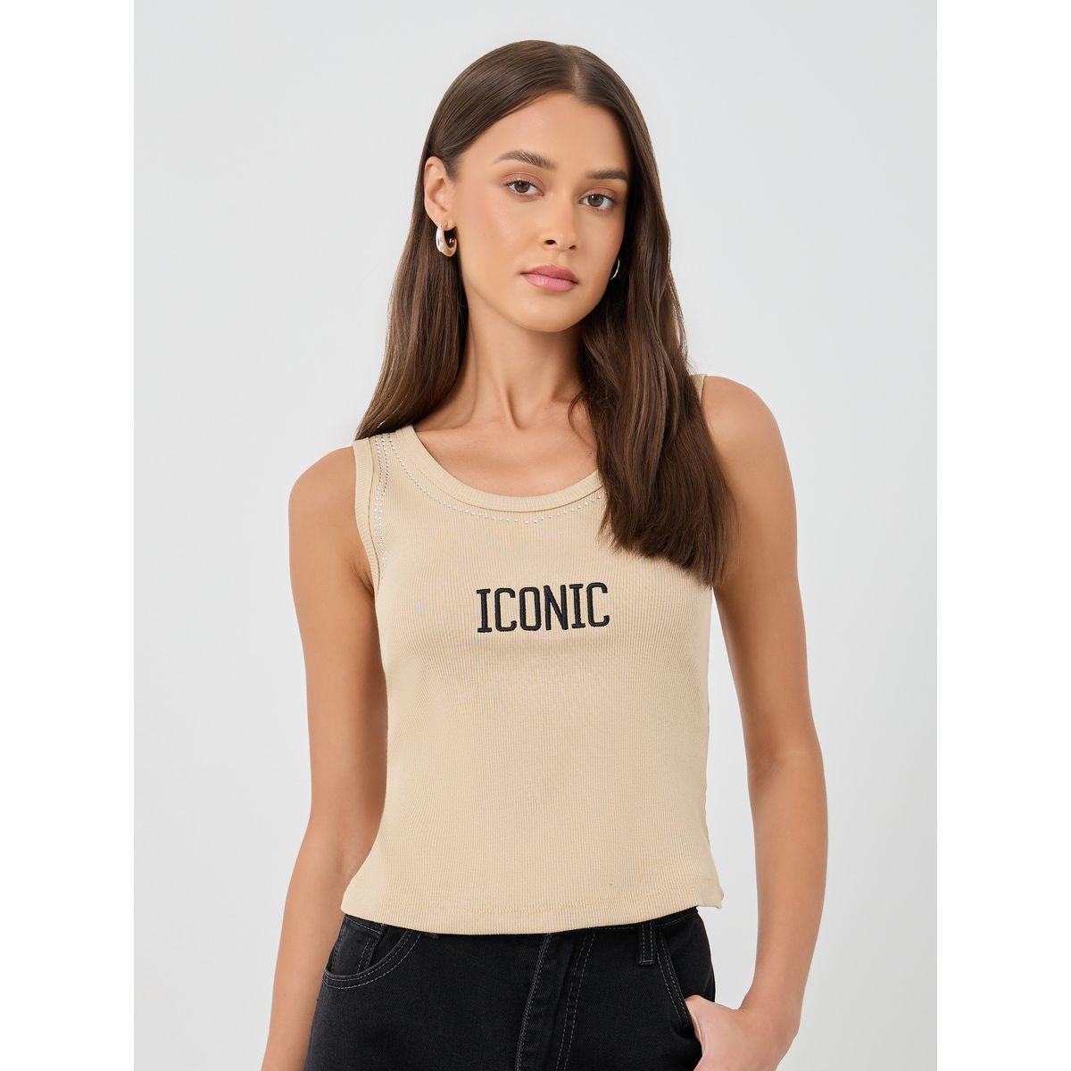 Styli Embroidered Slogan Fitted Round Neck Tank-women-clothing-tshirts-image-1